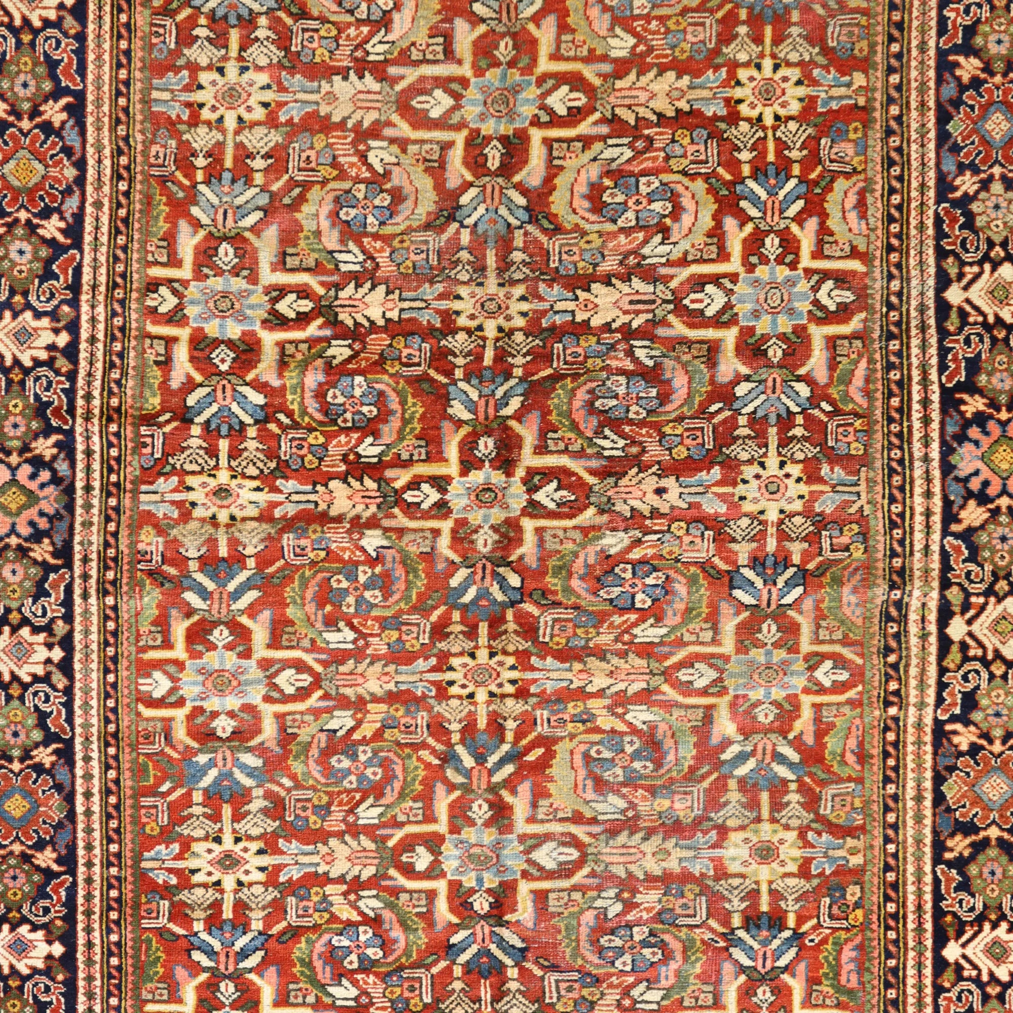 8'0" x 10'6" RED AND NAVY MAHAL GEOMETRIC PERSIAN RUG