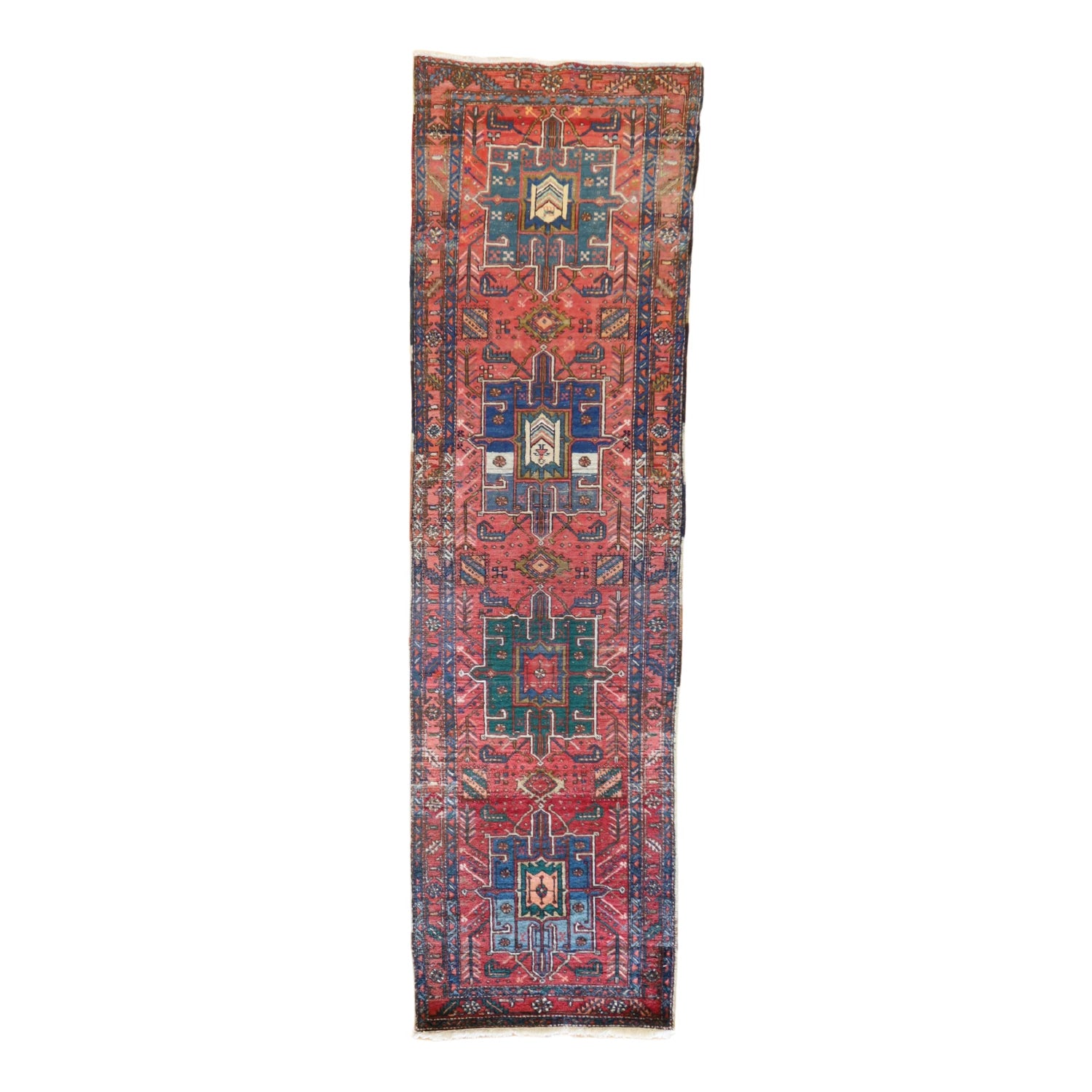 3' 2" x 11' 2" RUST AND RUST KARAJEH GEOMETRIC PERSIAN RUG