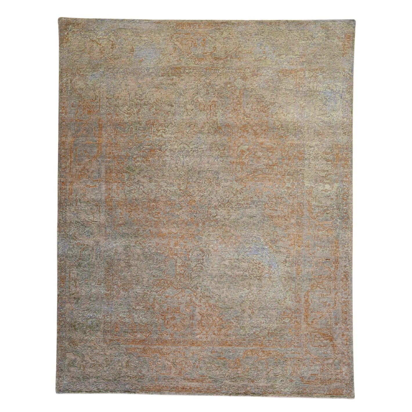 7'11" x 10'1" ORANGE AND GRAY MODERN INDIAN  RUG