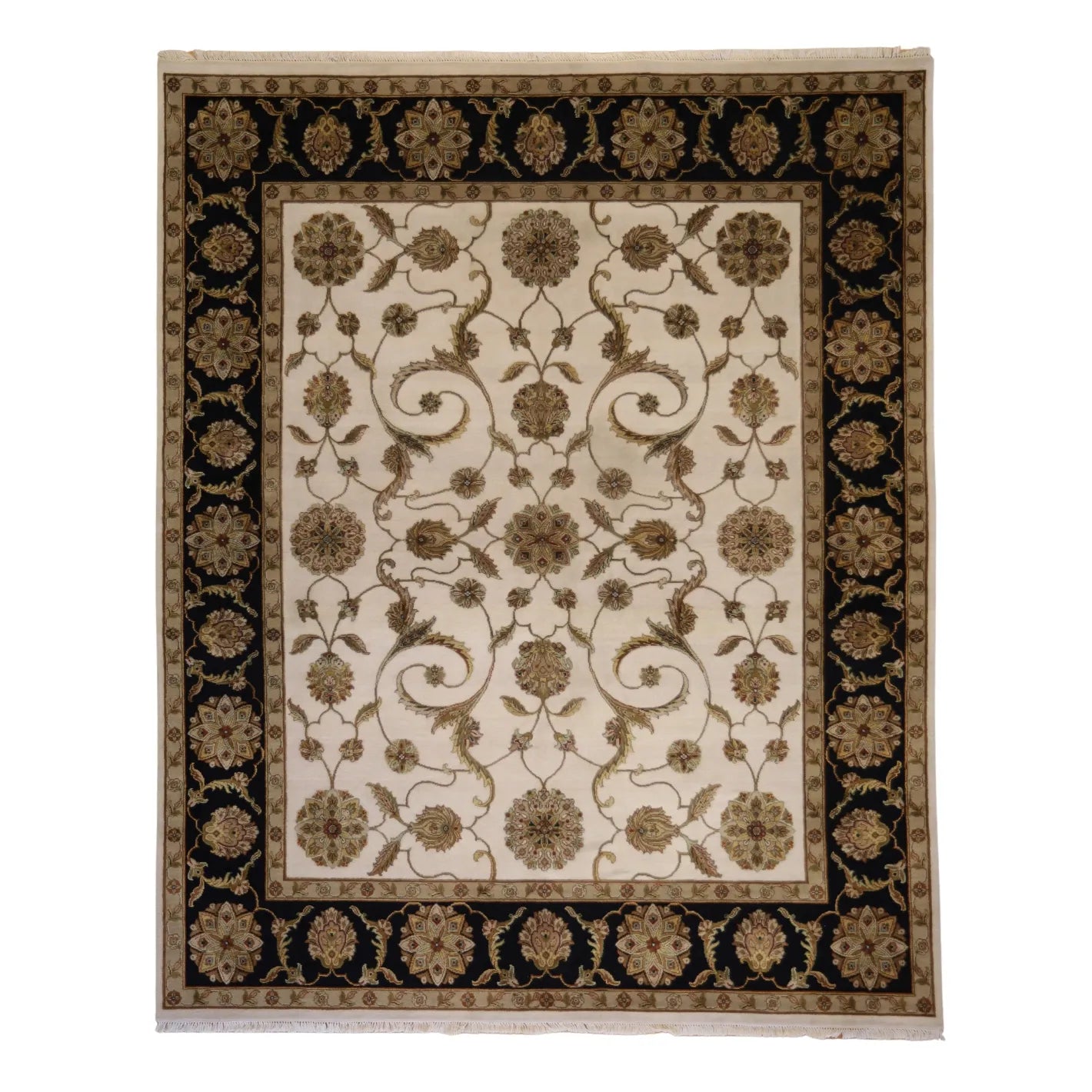 8'1" x 10'0" IVORY AND BLACK JAIPUR INDIAN FLORAL RUG
