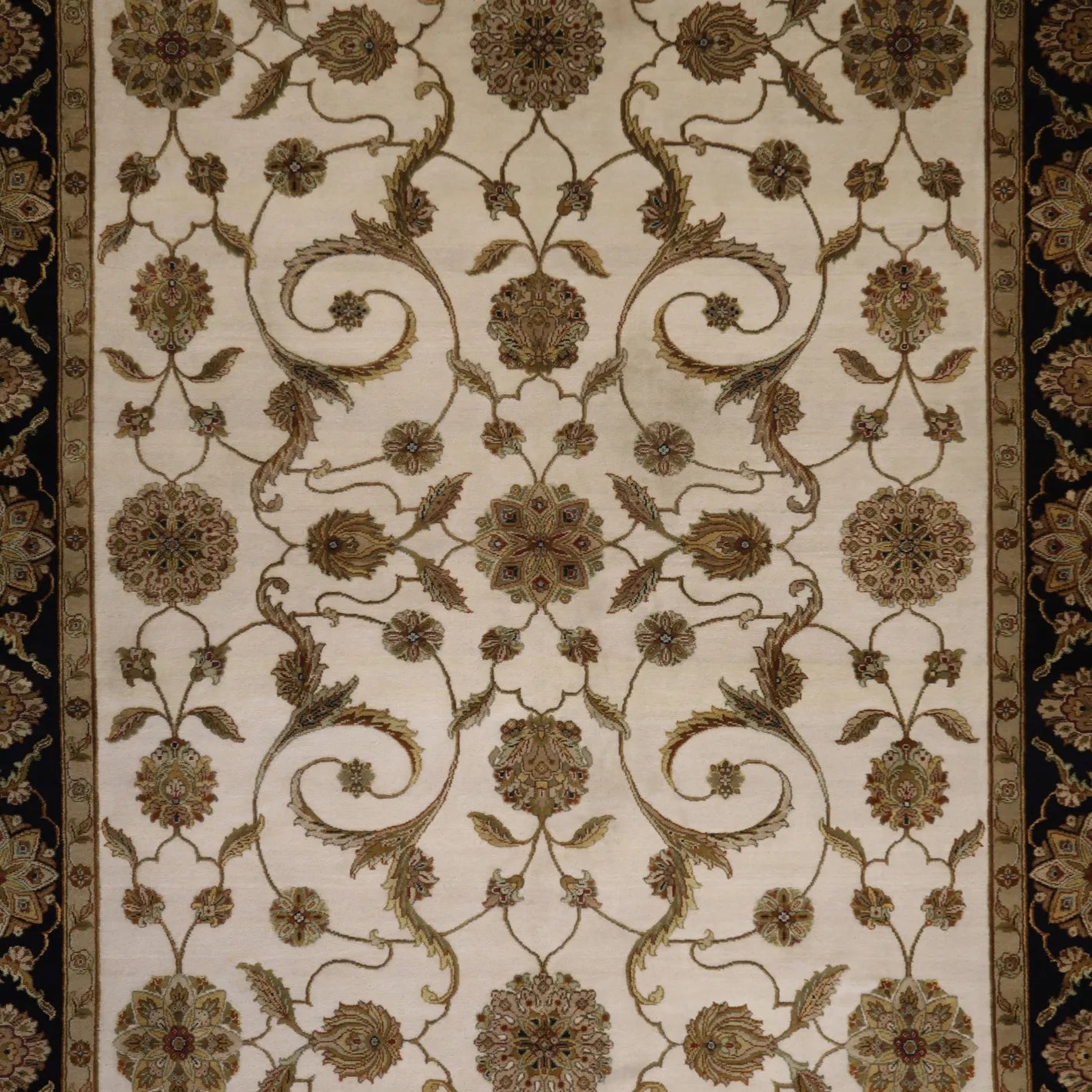 8'1" x 10'0" IVORY AND BLACK JAIPUR INDIAN FLORAL RUG