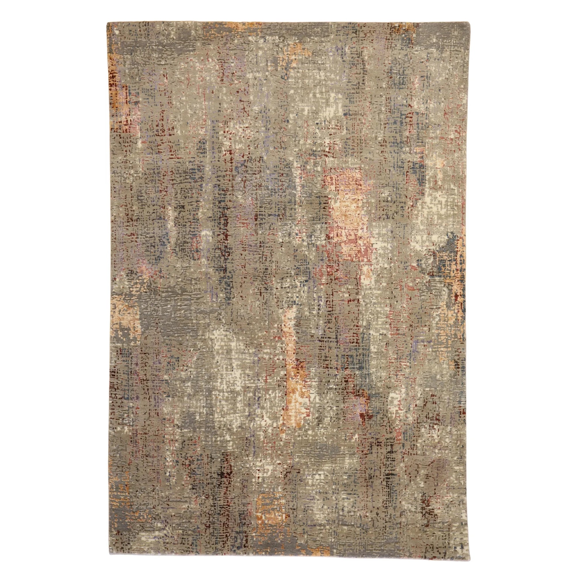 5' 5" x 8' 1" MULTICOLOR AND GRAY MODERN  INDIAN RUG
