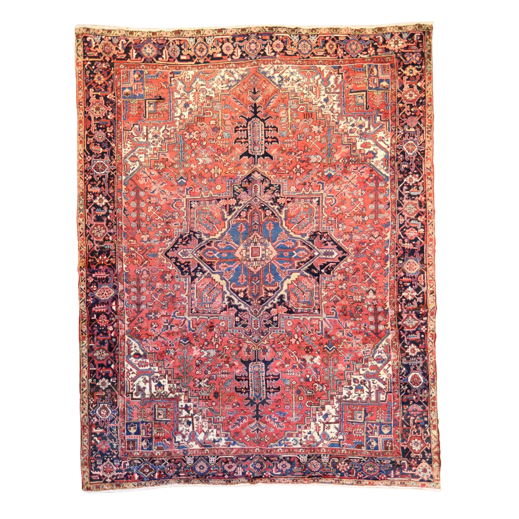 9'10" x 12'8" RED AND BLUE HERIZ GEOMETRIC PERSIAN RUG