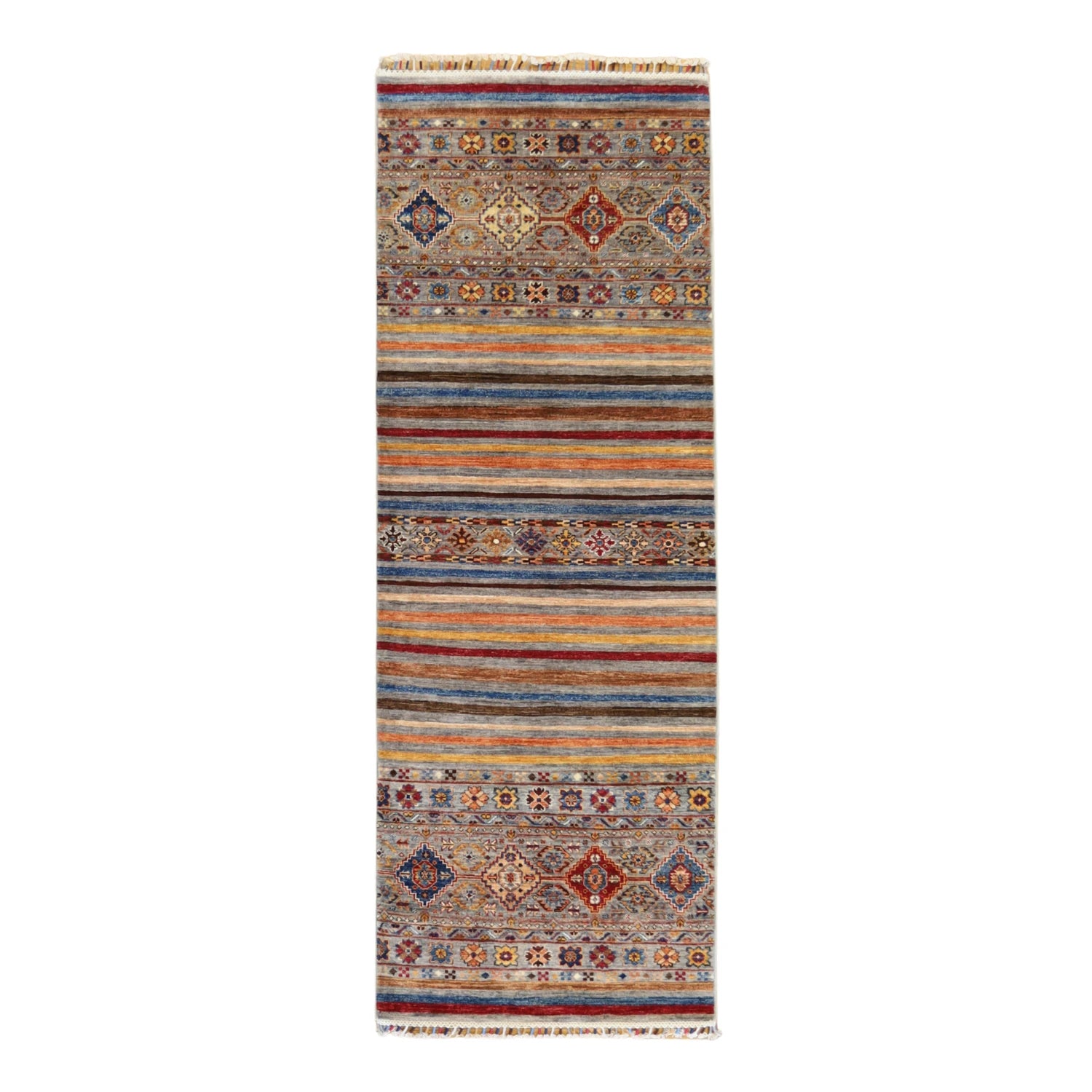 2' 11" x 8' 0" MULTICOLOR AND  KHORJIN GEOMETRIC PAKISTANI RUG
