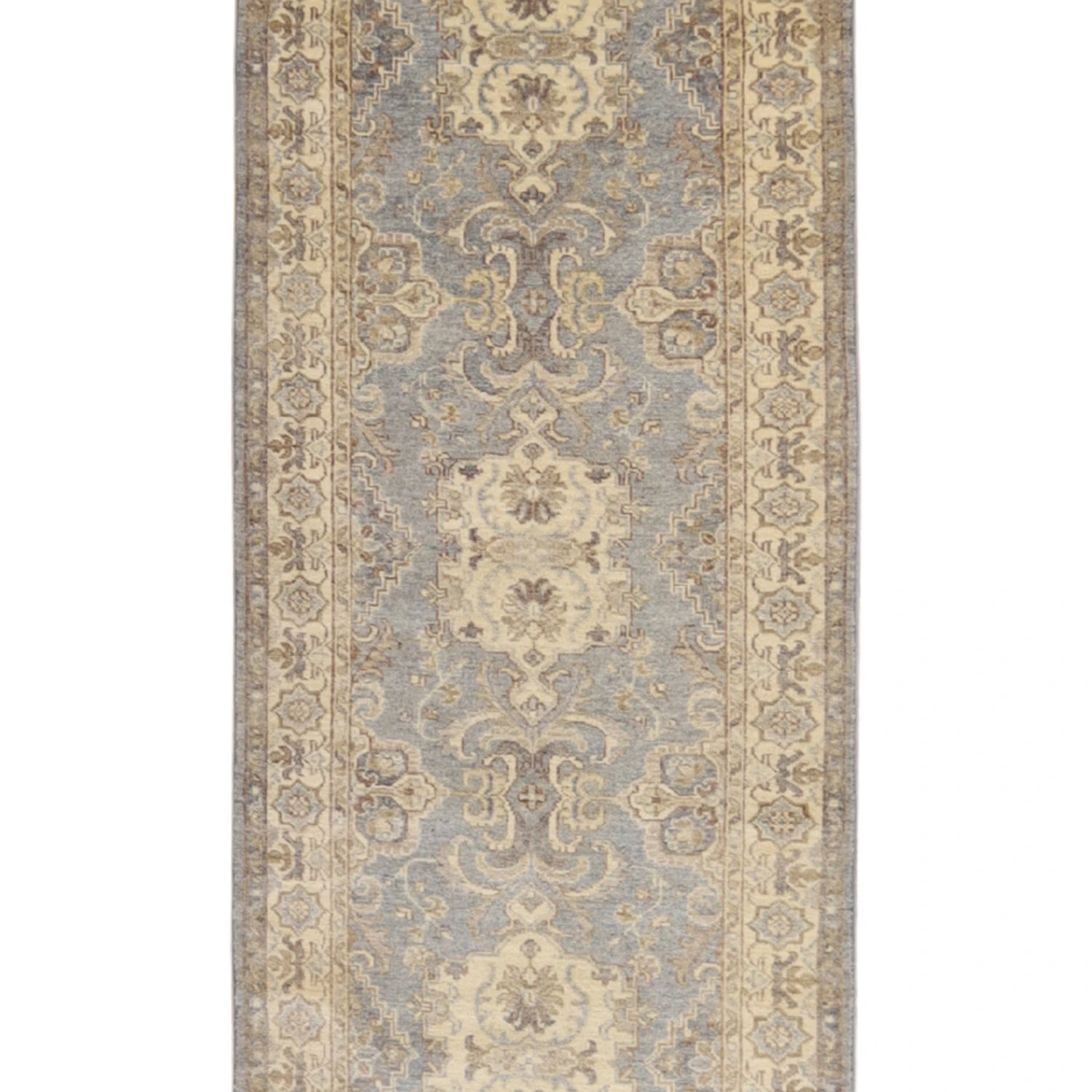 2' 8" x 11' 10" BLUE AND BEIGE PESHAWAR FLORAL PAKISTANI RUG