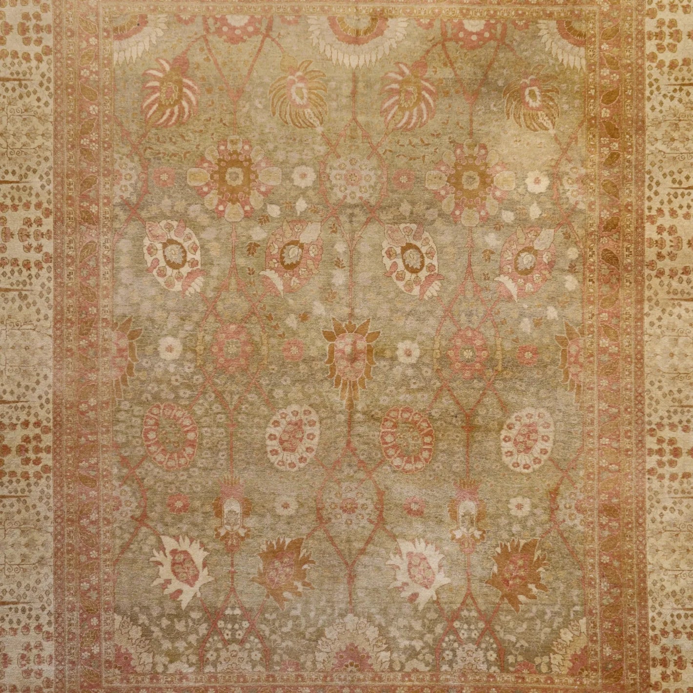 8'3" x 10'0" GREEN AND BEIGE PESHAWAR PAKISTANI FLORAL RUG