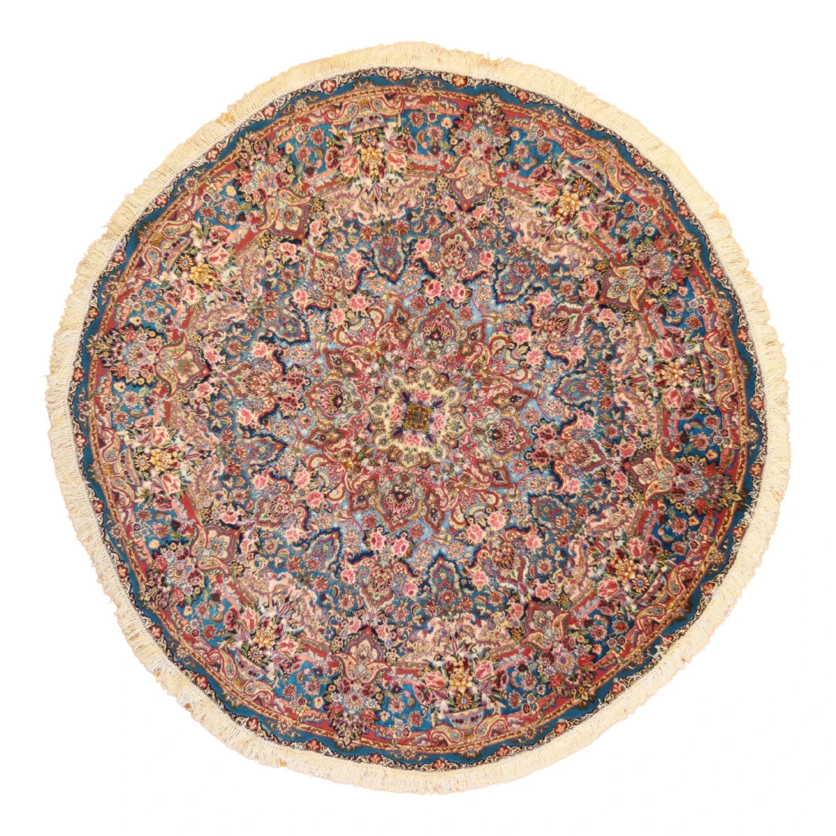 6'7" x 6'7" TEAL AND BEIGE TABRIZ FLORAL PERSIAN RUG