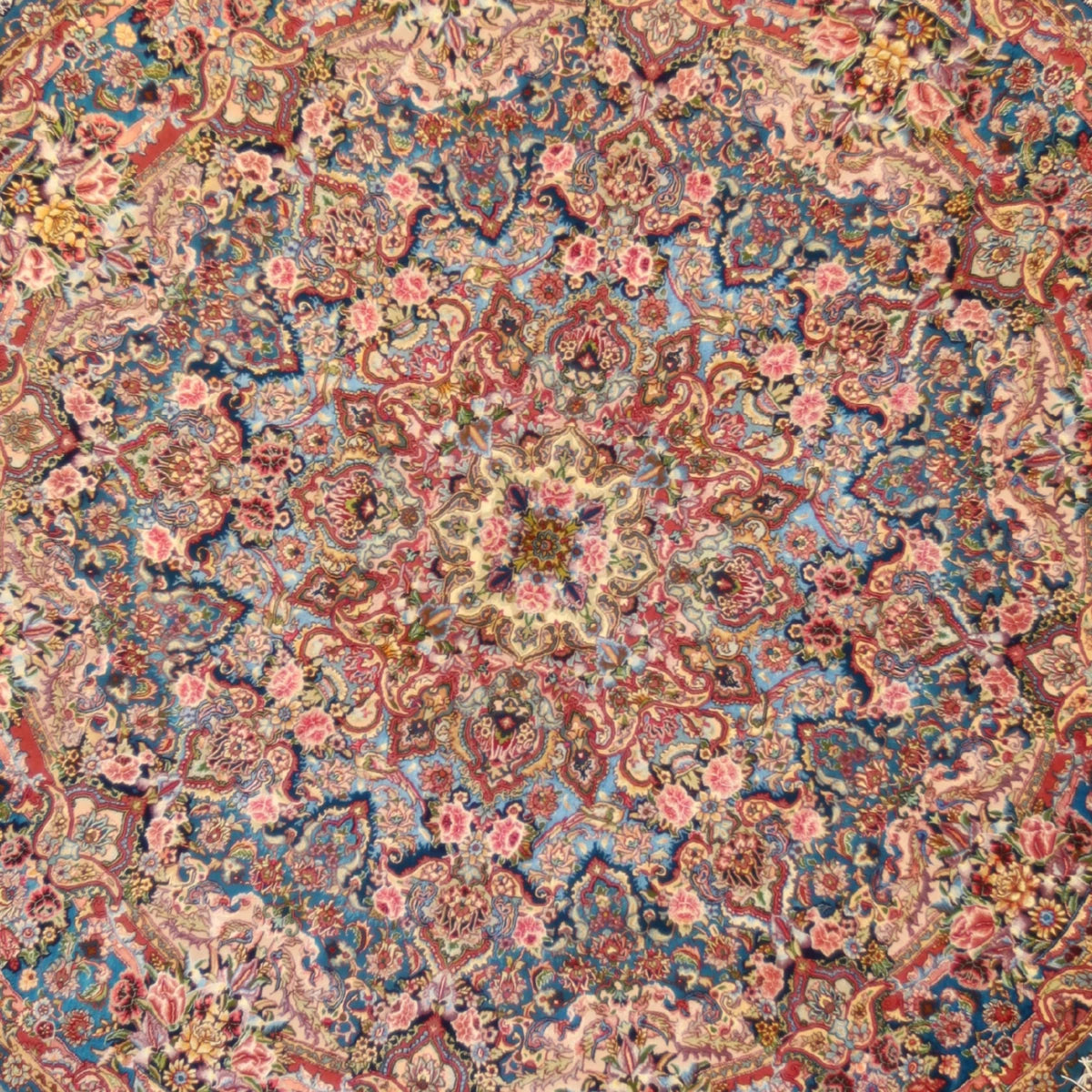 6'7" x 6'7" TEAL AND BEIGE TABRIZ FLORAL PERSIAN RUG