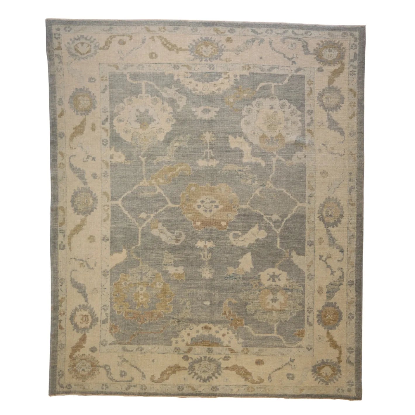 7'11" x 9'5" BLUE AND BEIGE OUSHAK TURKISH GEOMETRIC RUG