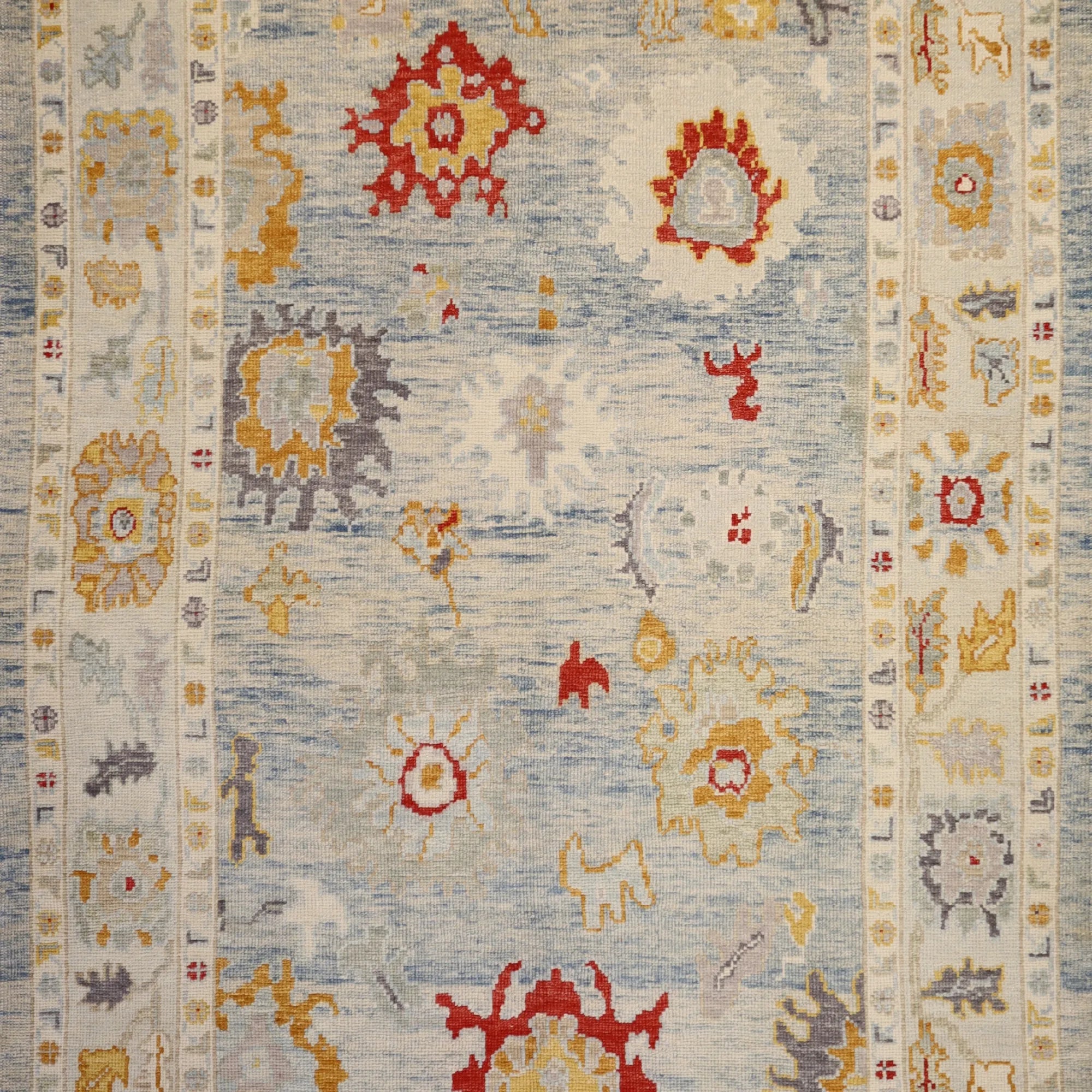 6' 0" x 8' 6" BLUE AND BEIGE OUSHAK GEOMETRIC TURKISH RUG
