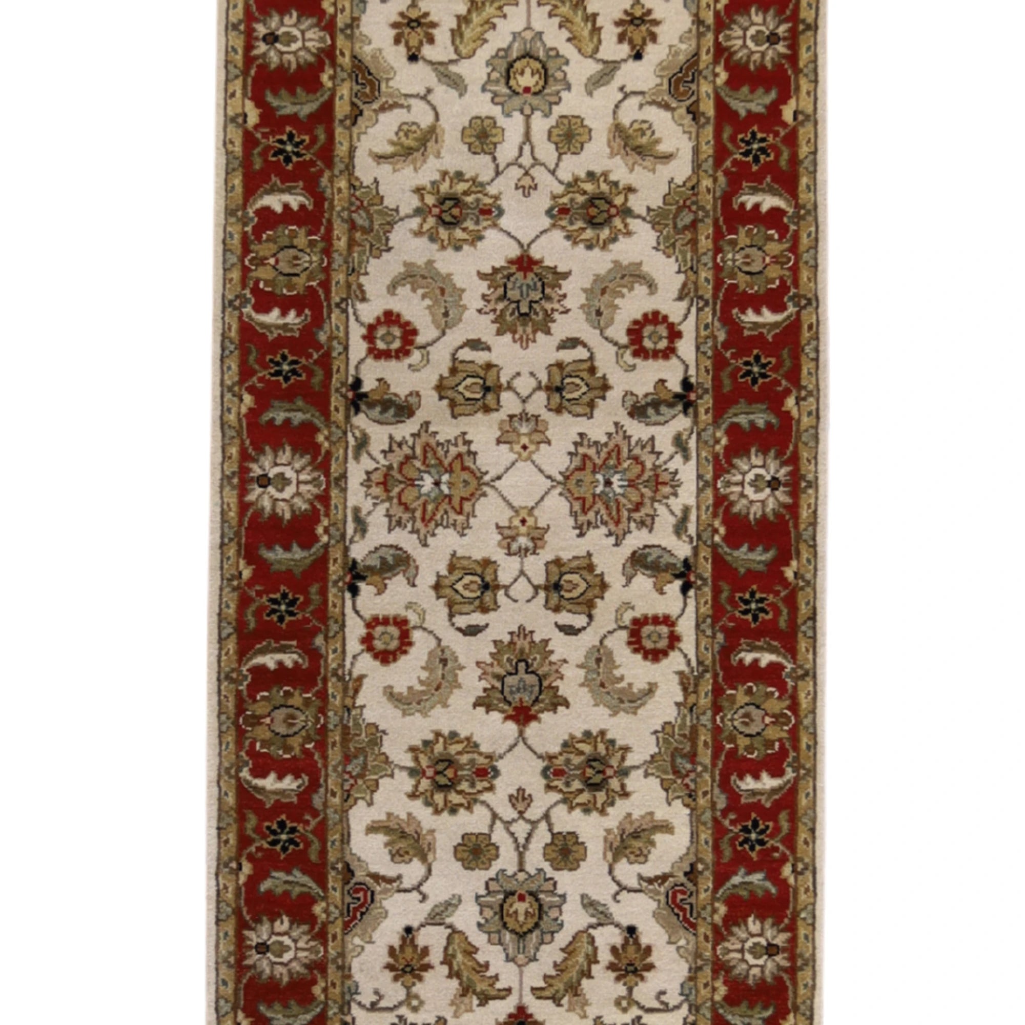 2'6" x 11'11" BEIGE AND RED JAIPUR FLORAL INDIAN RUG