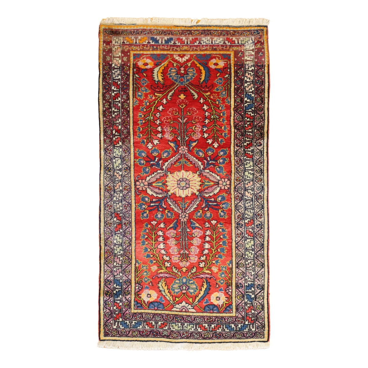 3'8" x 6'9" RED AND RASPBERRY HAMEDAN FLORAL PERSIAN RUG