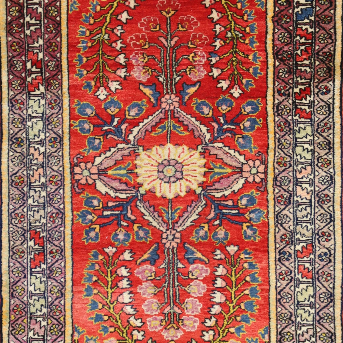 3'8" x 6'9" RED AND RASPBERRY HAMEDAN FLORAL PERSIAN RUG