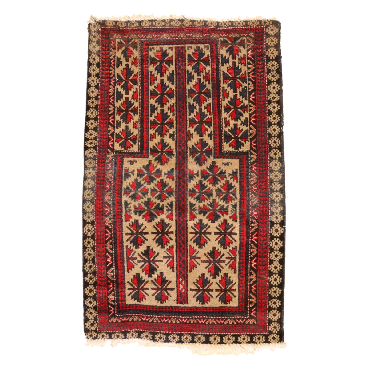 2'10" x 4'5" TAN AND BLACK BALUCH GEOMETRIC AFGHANI RUG