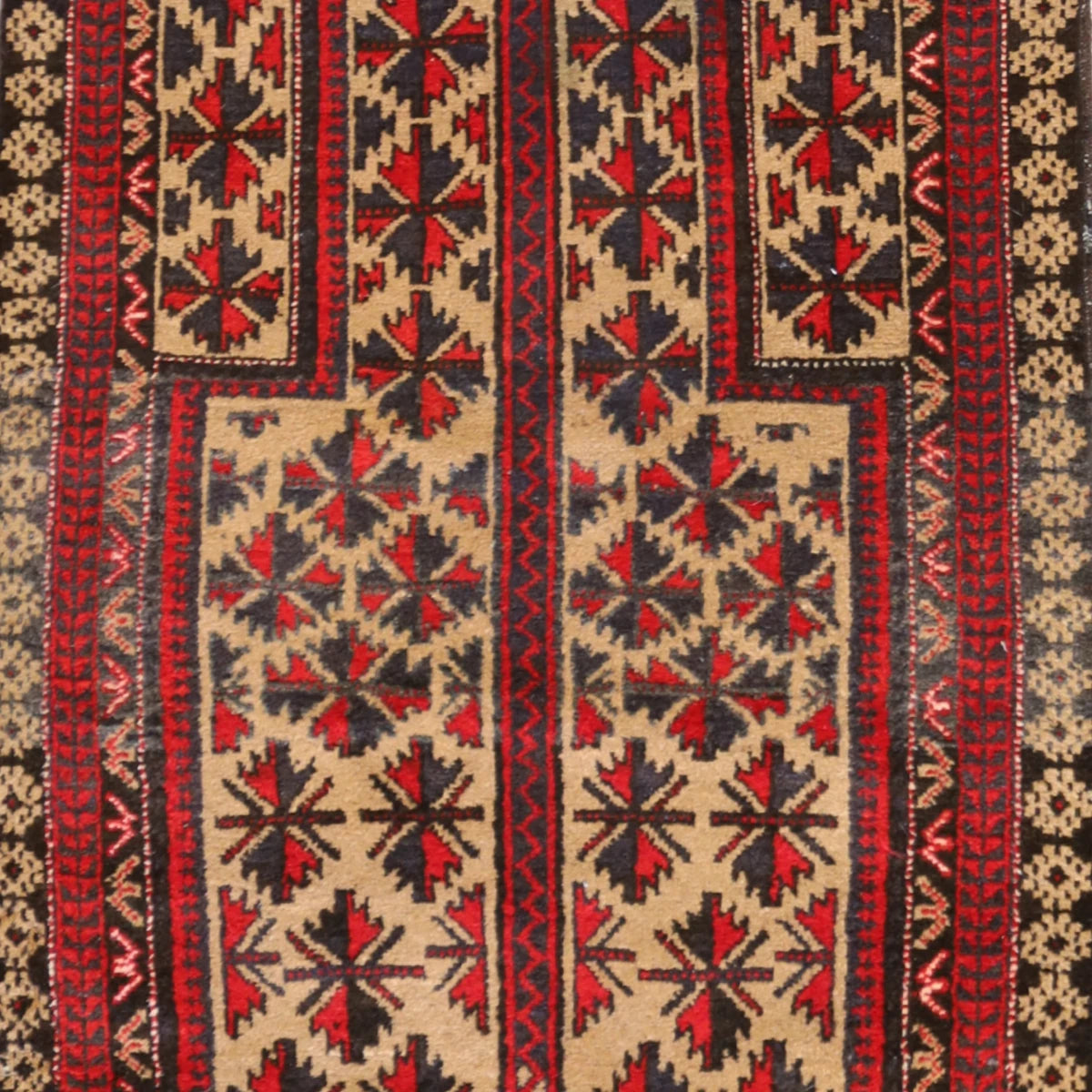 2'10" x 4'5" TAN AND BLACK BALUCH GEOMETRIC AFGHANI RUG