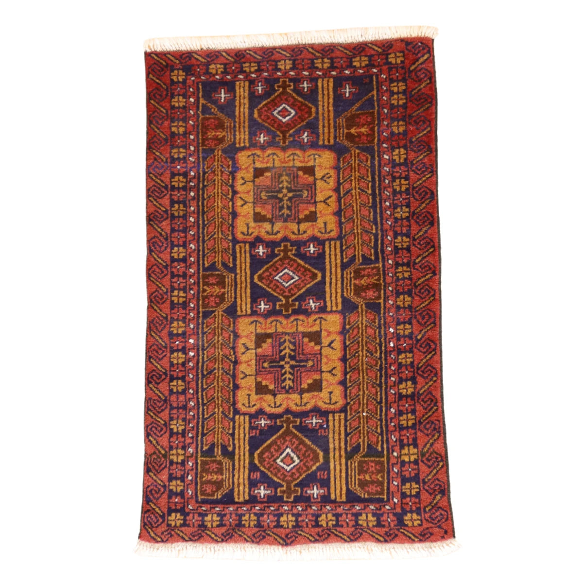 2'10" x 3'7" GREEN AND RED GABEH GEOMETRIC INDIAN RUG