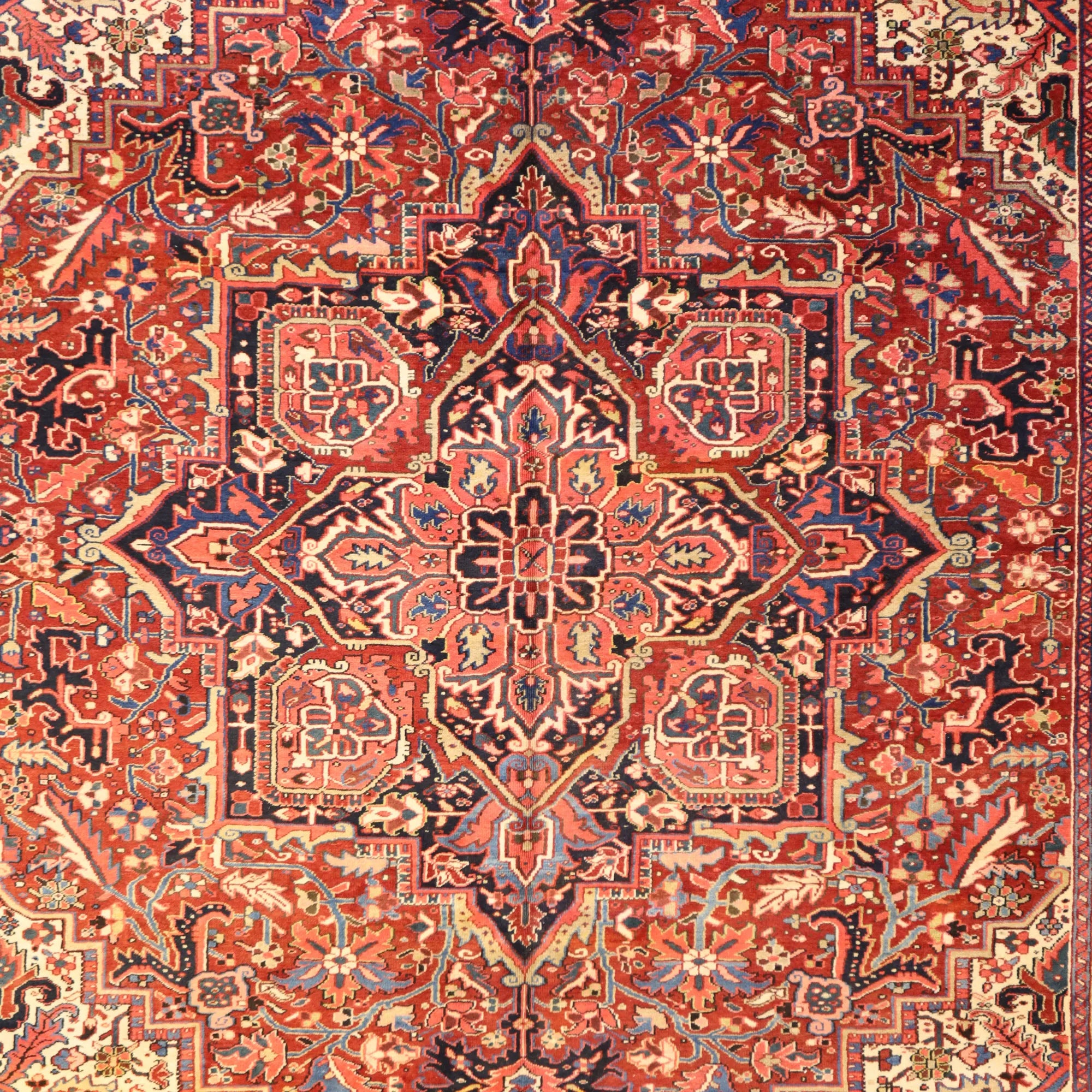 9'7" x 12'5" RED AND NAVY HERIZ GEOMETRIC PERSIAN RUG