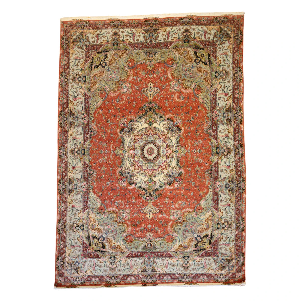 9'7" x 13'11" SALMON AND GREEN TABRIZ FLORAL PERSIAN RUG