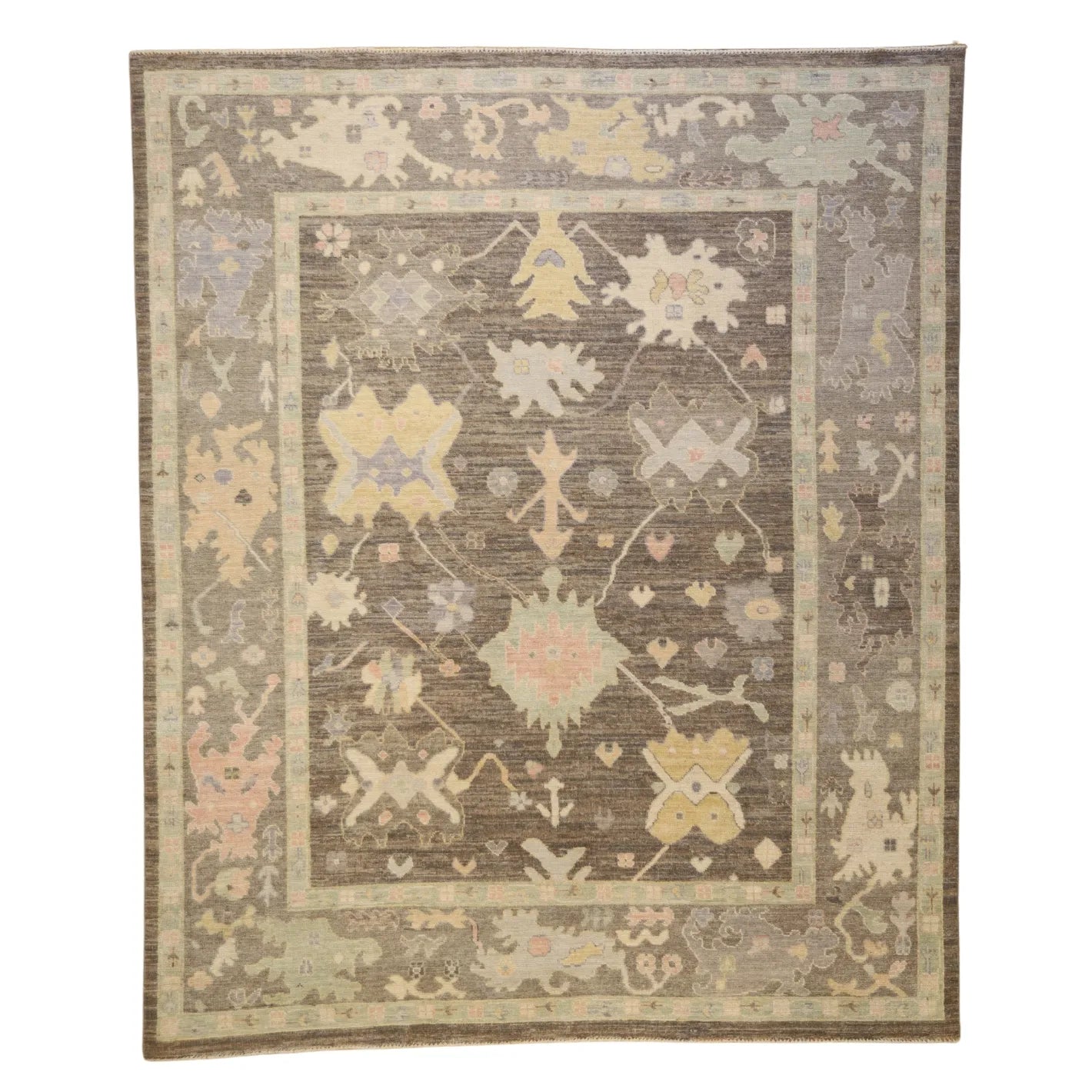 8'2" x 9'10" BROWN AND BROWN OUSHAK PAKISTANI GEOMETRIC RUG