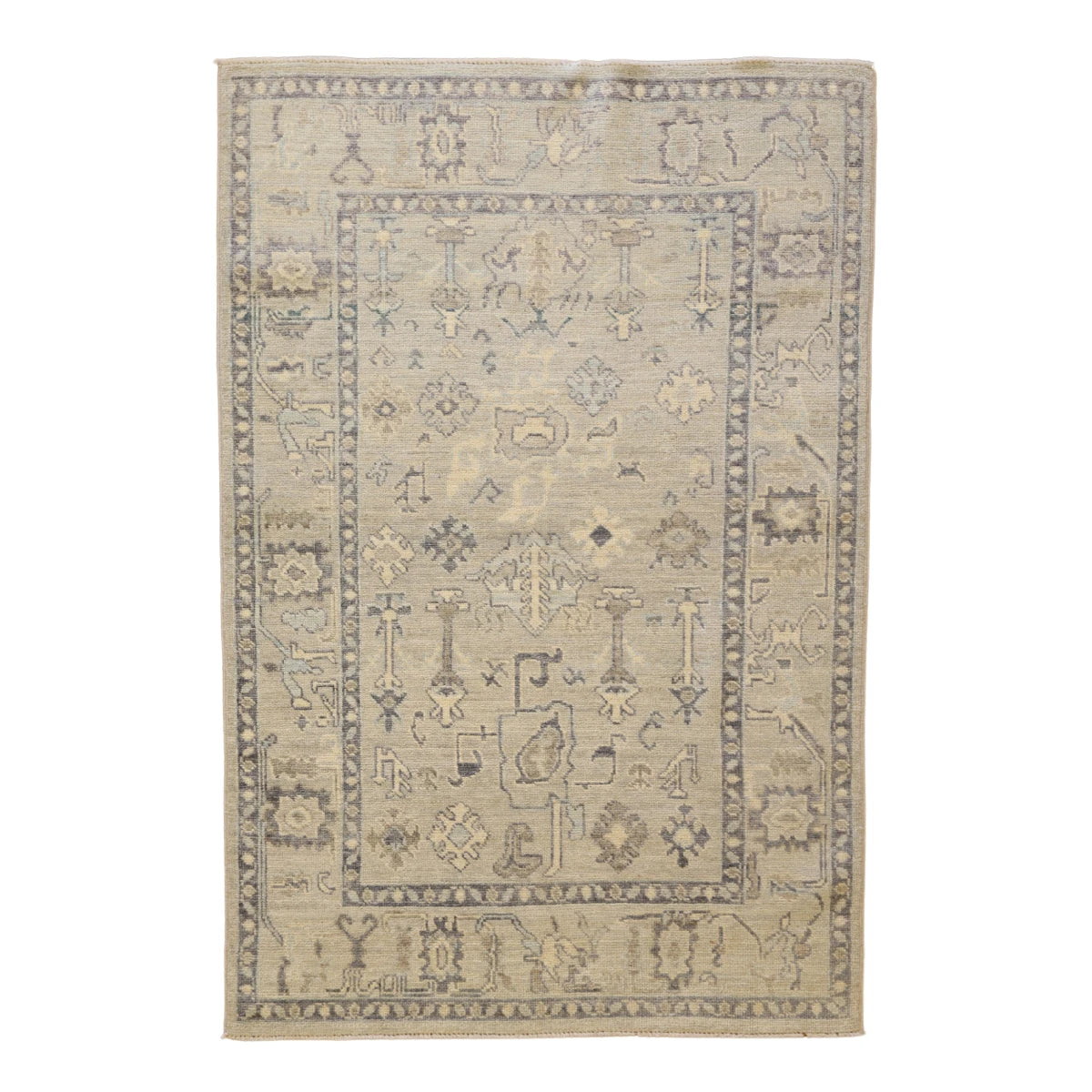 3'11" x 5'11" BLUE AND BLUE OUSHAK GEOMETRIC PAKISTANI RUG