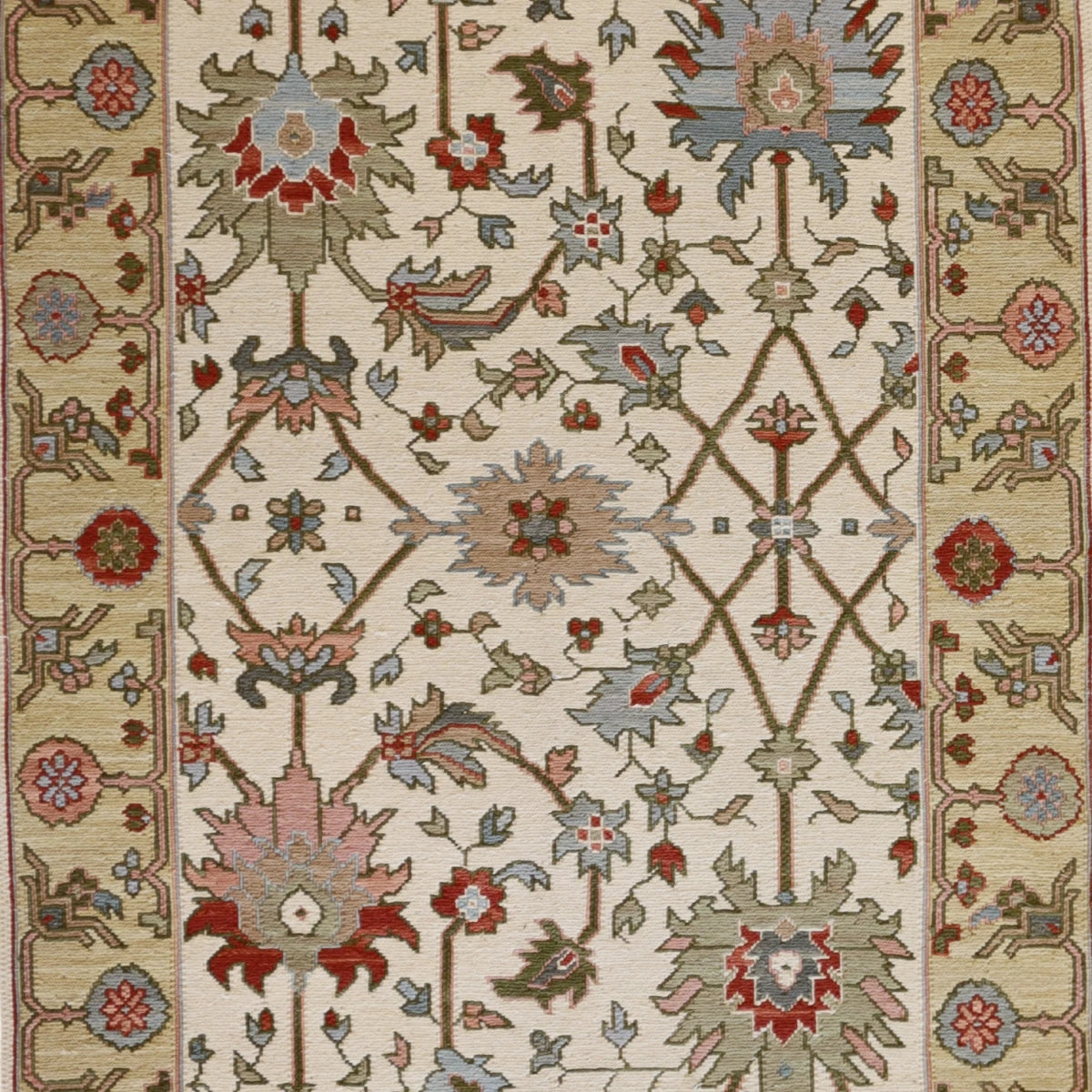 3'10" x 6'0" IVORY AND YELLOW  FLORAL INDIAN RUG