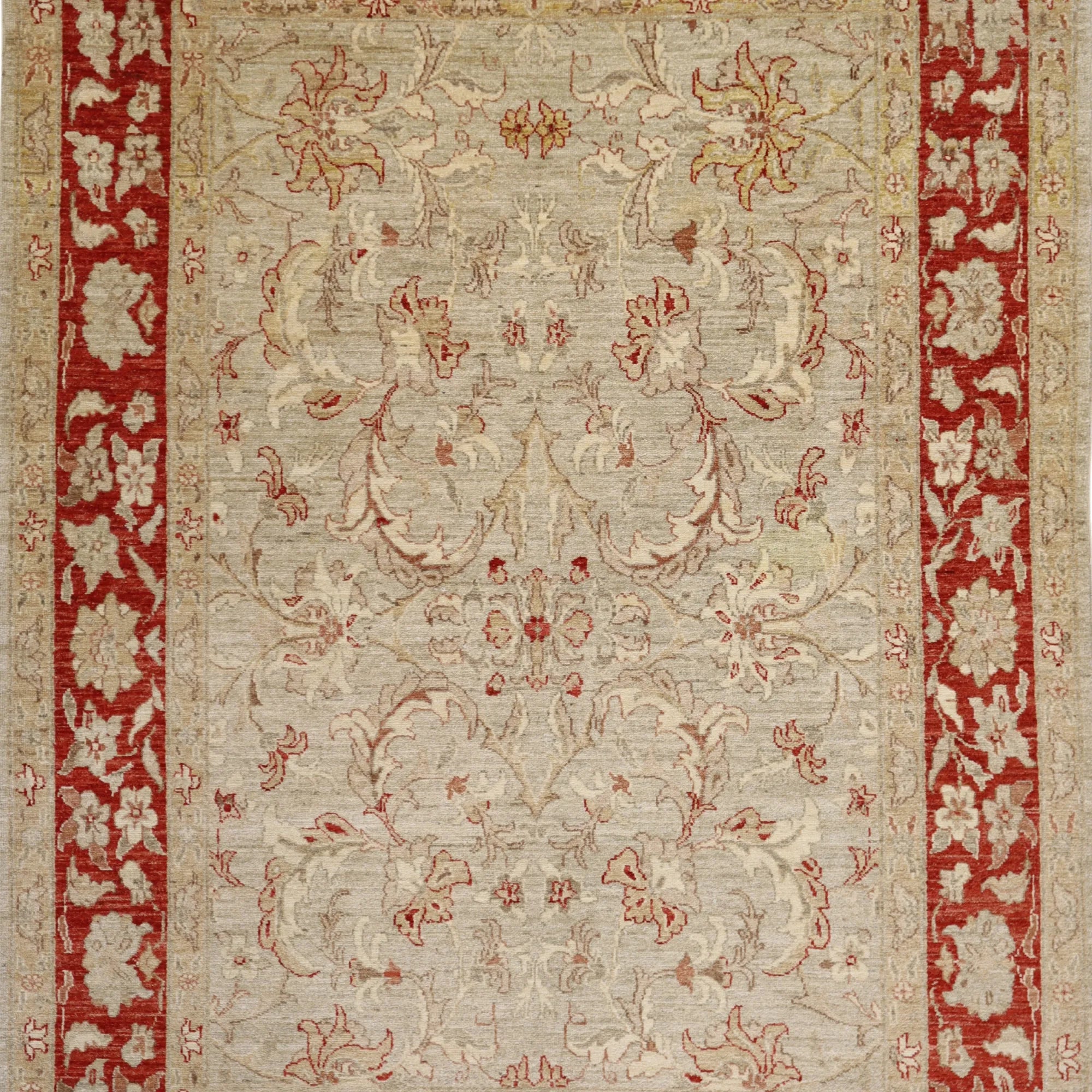 6' 0" x 8' 6" BEIGE AND RED PESHAWAR FLORAL PAKISTANI RUG