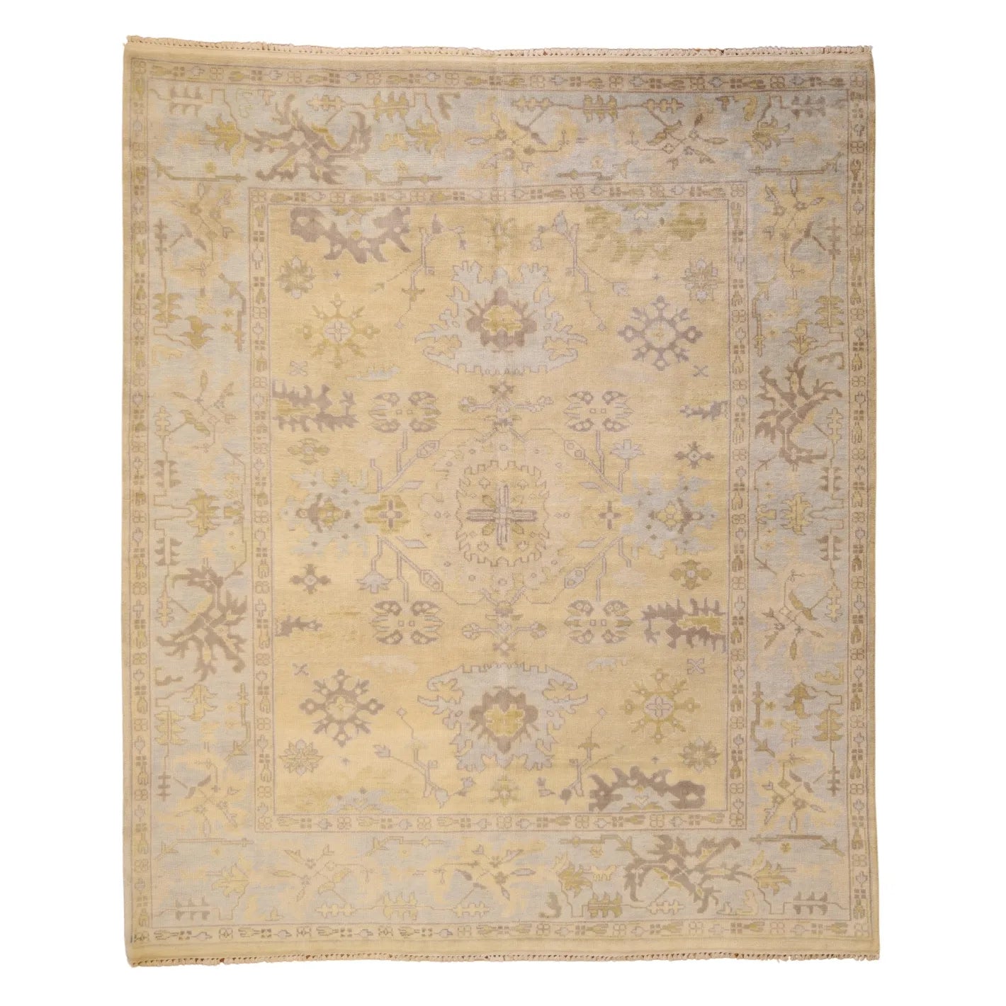 8'1" x 10'0" BEIGE AND BLUE OUSHAK TURKISH GEOMETRIC RUG