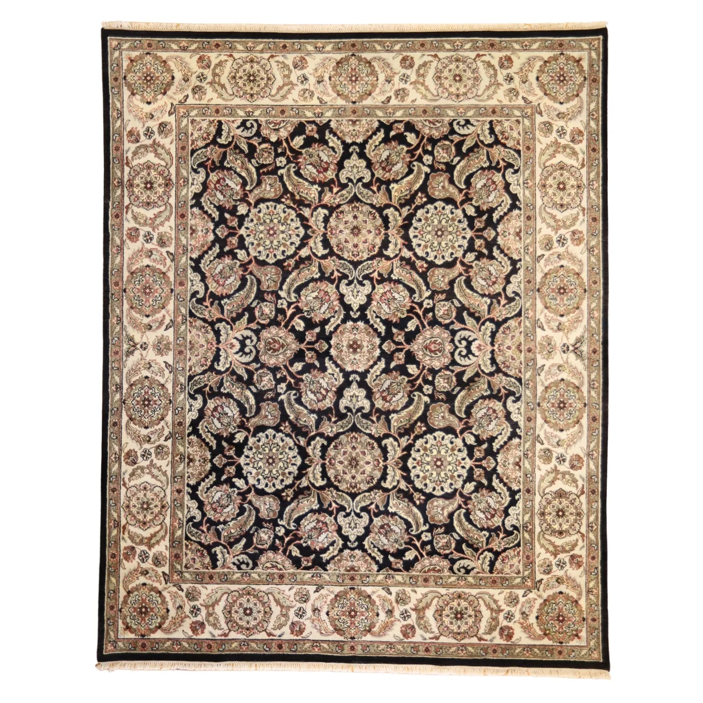 8'0" x 10'0" BLACK AND BEIGE JAIPUR INDIAN FLORAL RUG