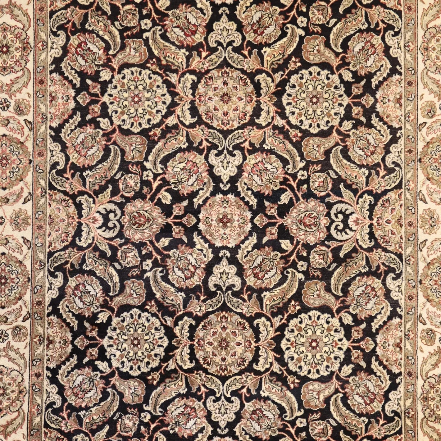 8'0" x 10'0" BLACK AND BEIGE JAIPUR INDIAN FLORAL RUG