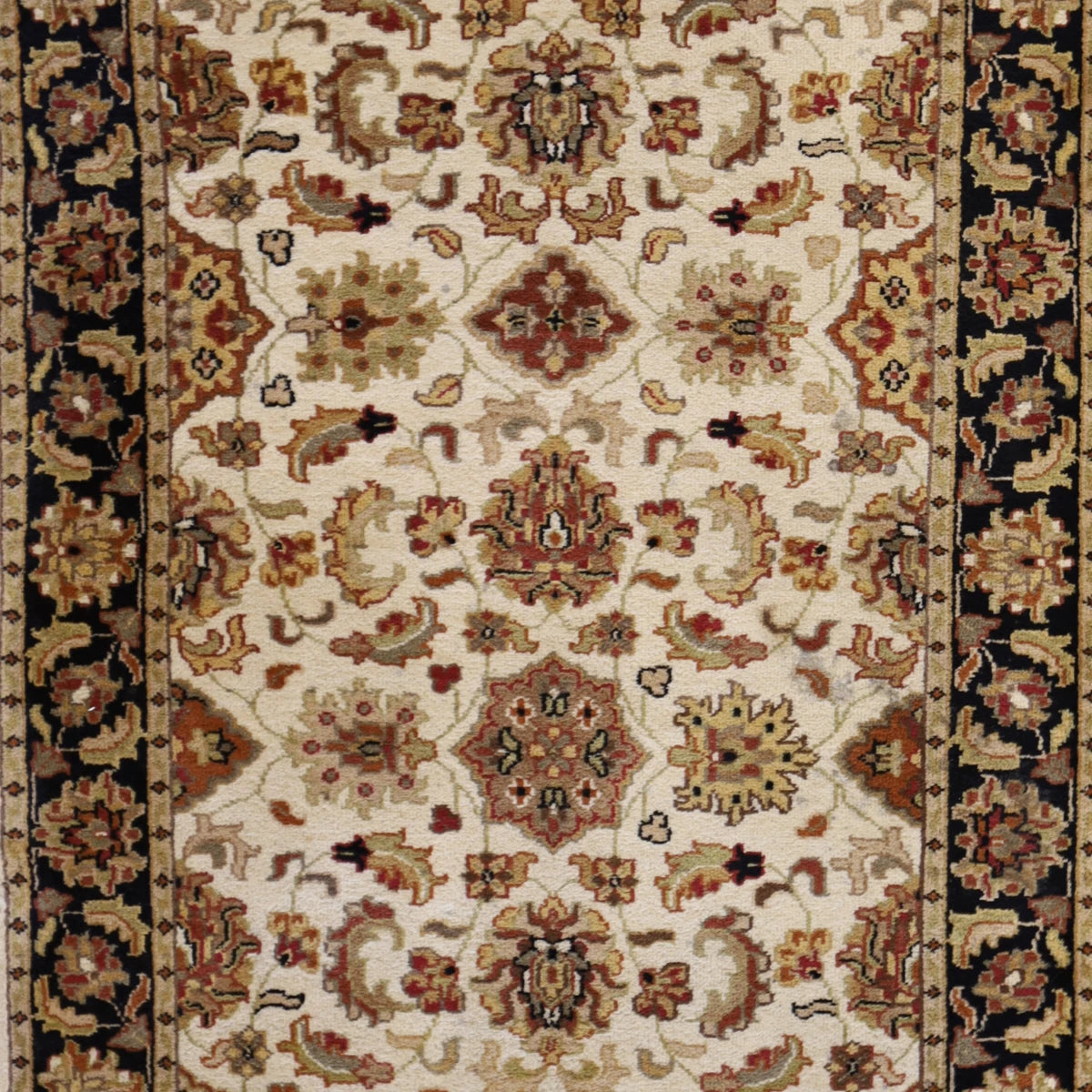 4'0" x 6'0" BEIGE AND BLACK JAIPUR FLORAL INDIAN RUG