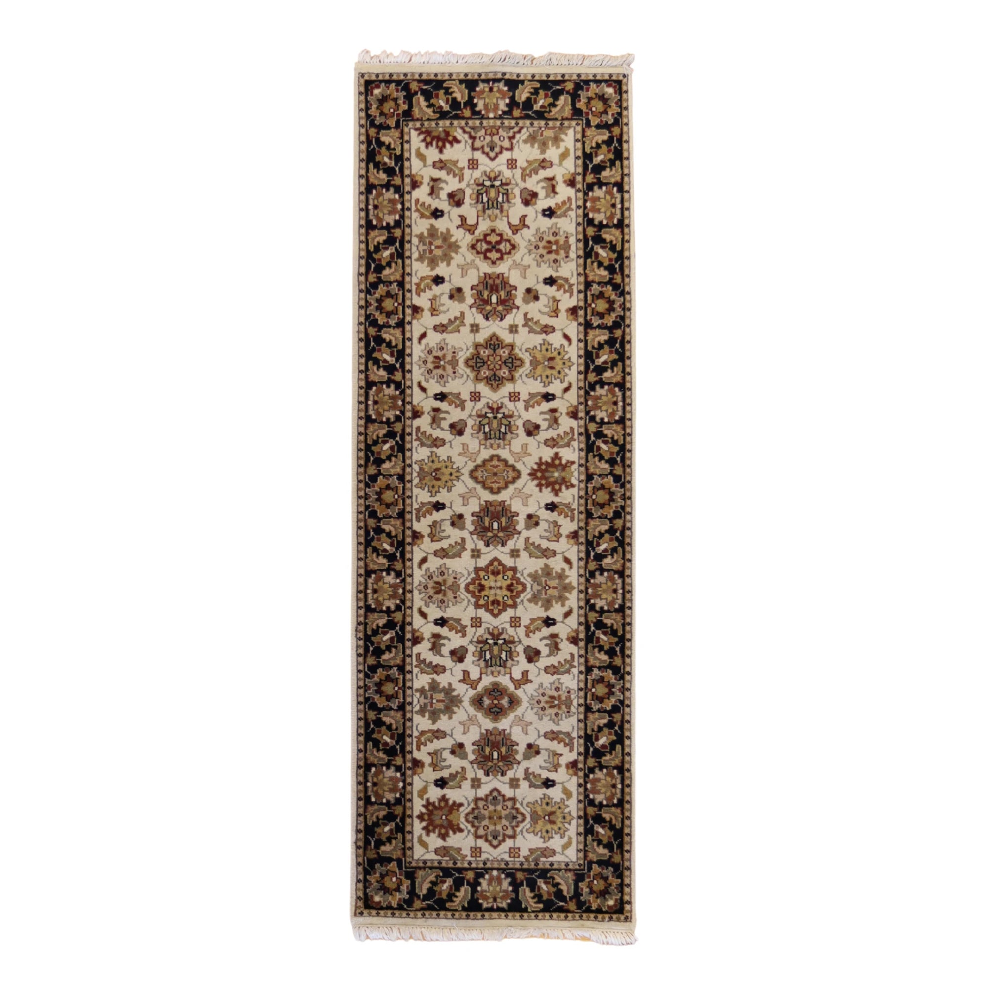 2'7" x 8'0" BEIGE AND BLACK JAIPUR FLORAL INDIAN RUG