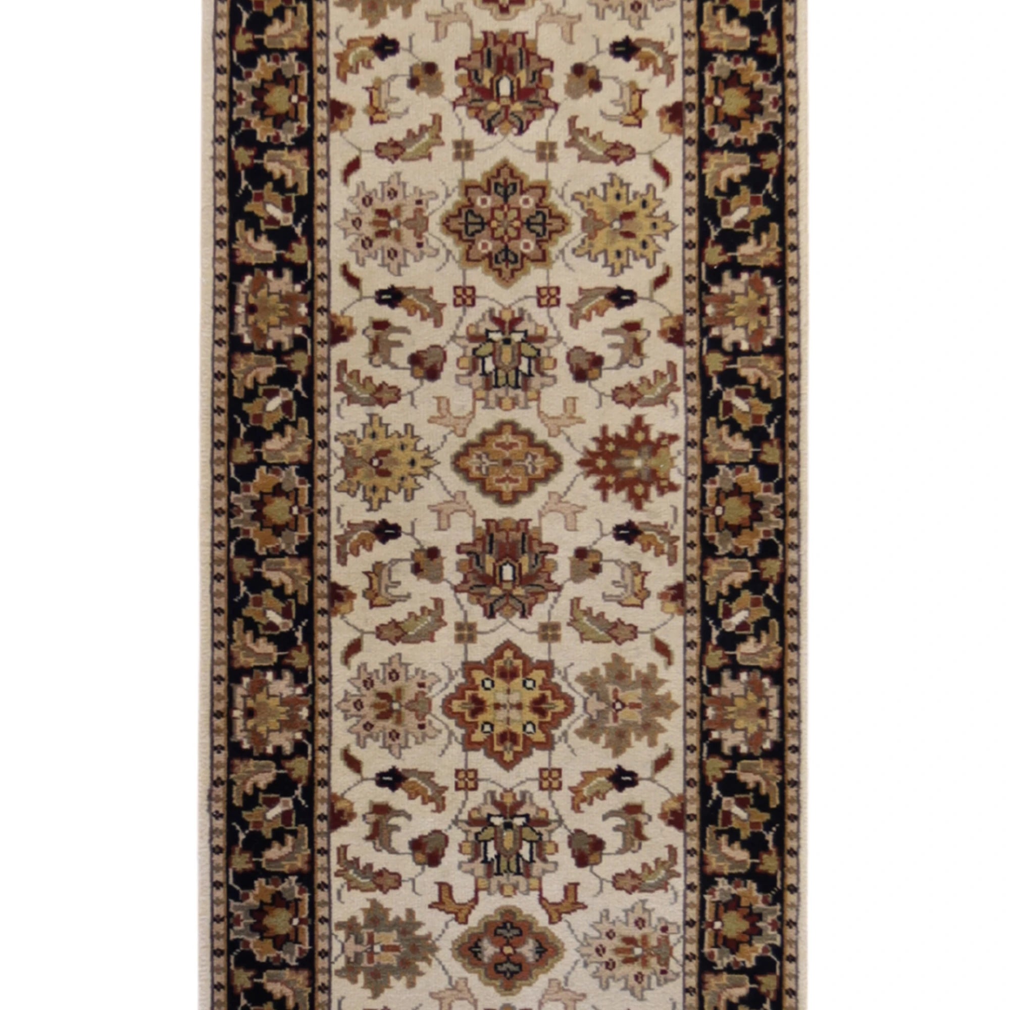 2'7" x 8'0" BEIGE AND BLACK JAIPUR FLORAL INDIAN RUG