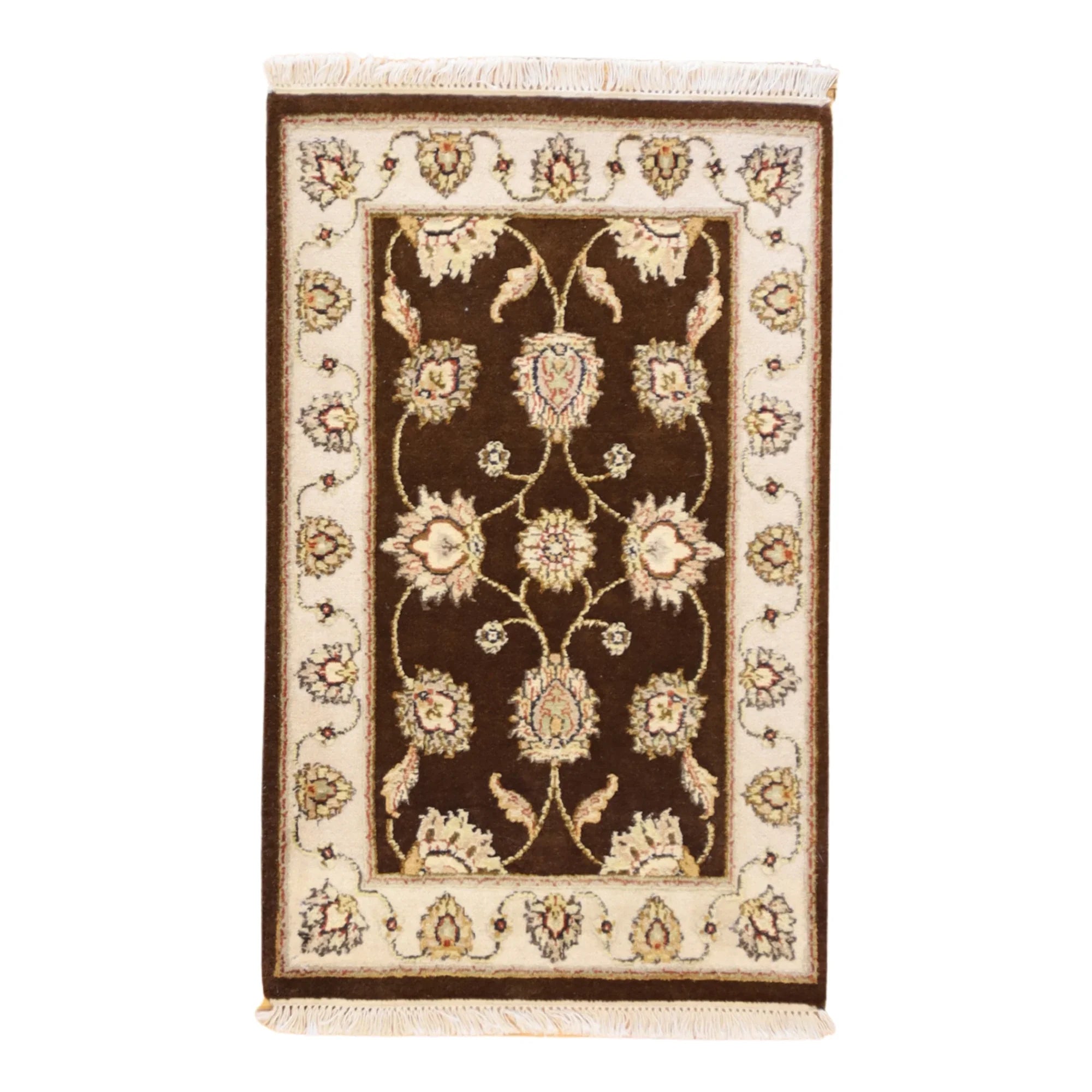 2'0" x 3'0" BROWN AND IVORY JAIPUR FLORAL INDIAN RUG