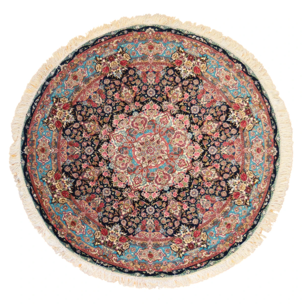 6'7" x 6'7" NAVY AND TEAL TABRIZ FLORAL PERSIAN RUG