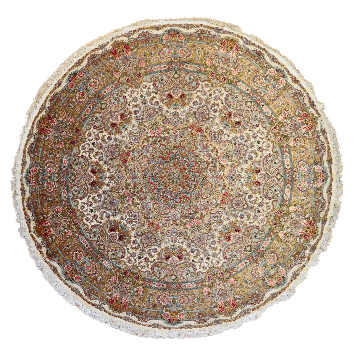 9'10" x 9'10" IVORY AND GOLD TABRIZ FLORAL PERSIAN RUG