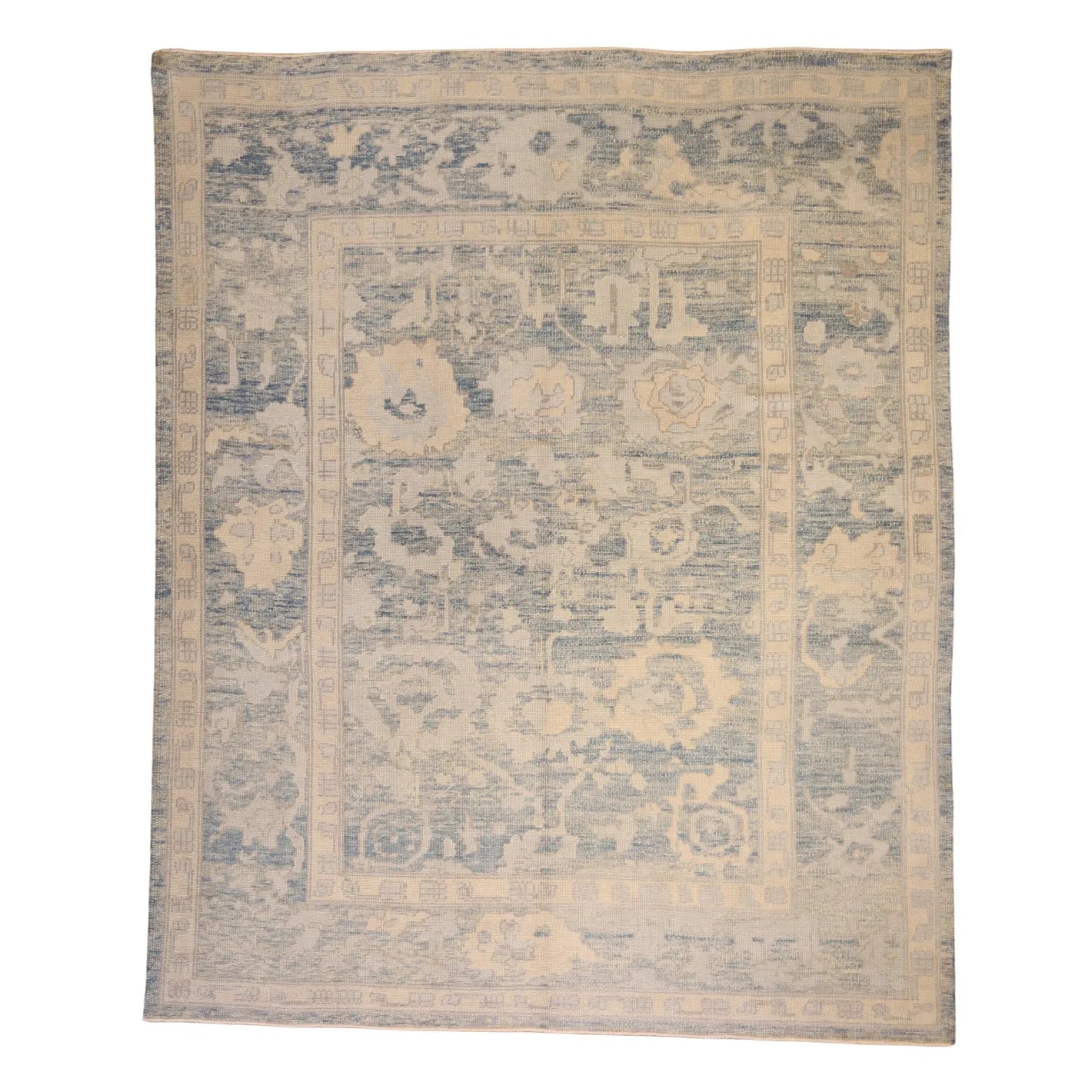 8'8" x 10'9" BLUE AND BLUE OUSHAK TURKISH GEOMETRIC RUG