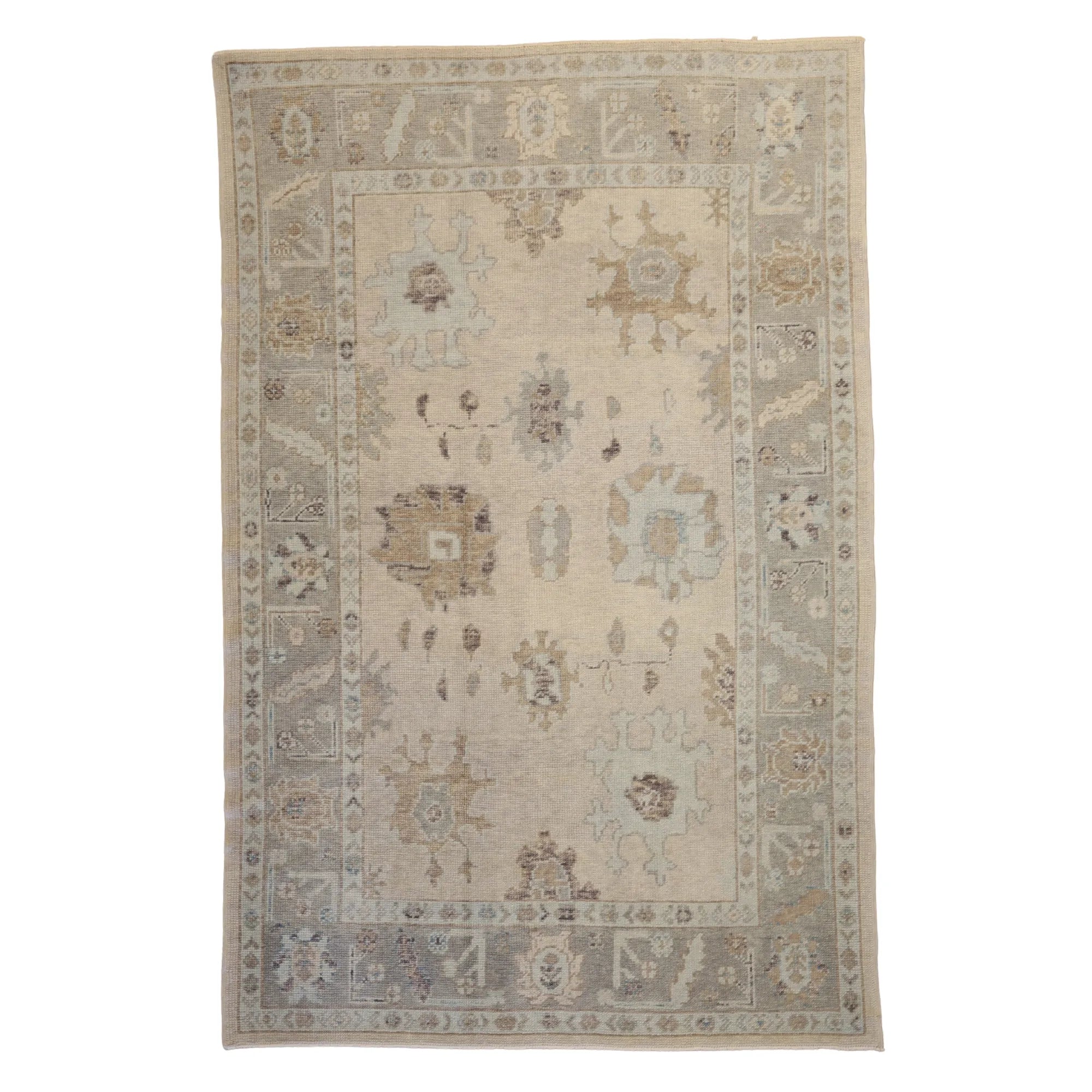 5' 0" x 7' 9" BEIGE AND GRAY OUSHAK GEOMETRIC TURKISH RUG