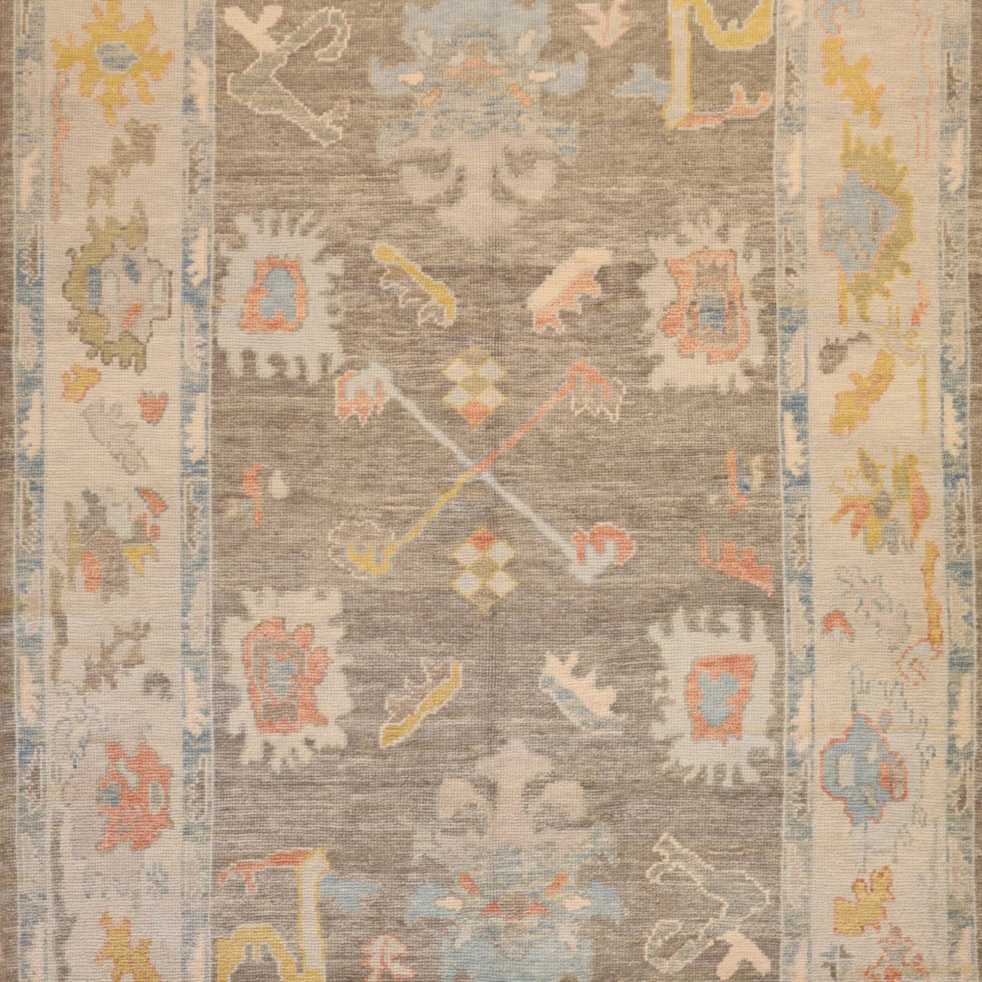 5' 11" x 8' 7" GRAY AND BLUE OUSHAK GEOMETRIC TURKISH RUG