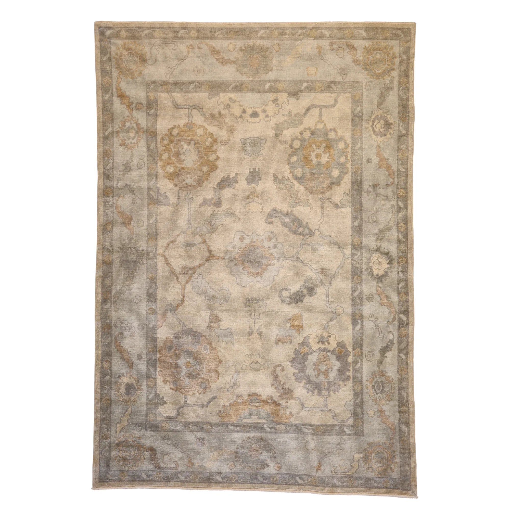 5' 11" x 8' 9" BEIGE AND BLUE OUSHAK GEOMETRIC TURKISH RUG