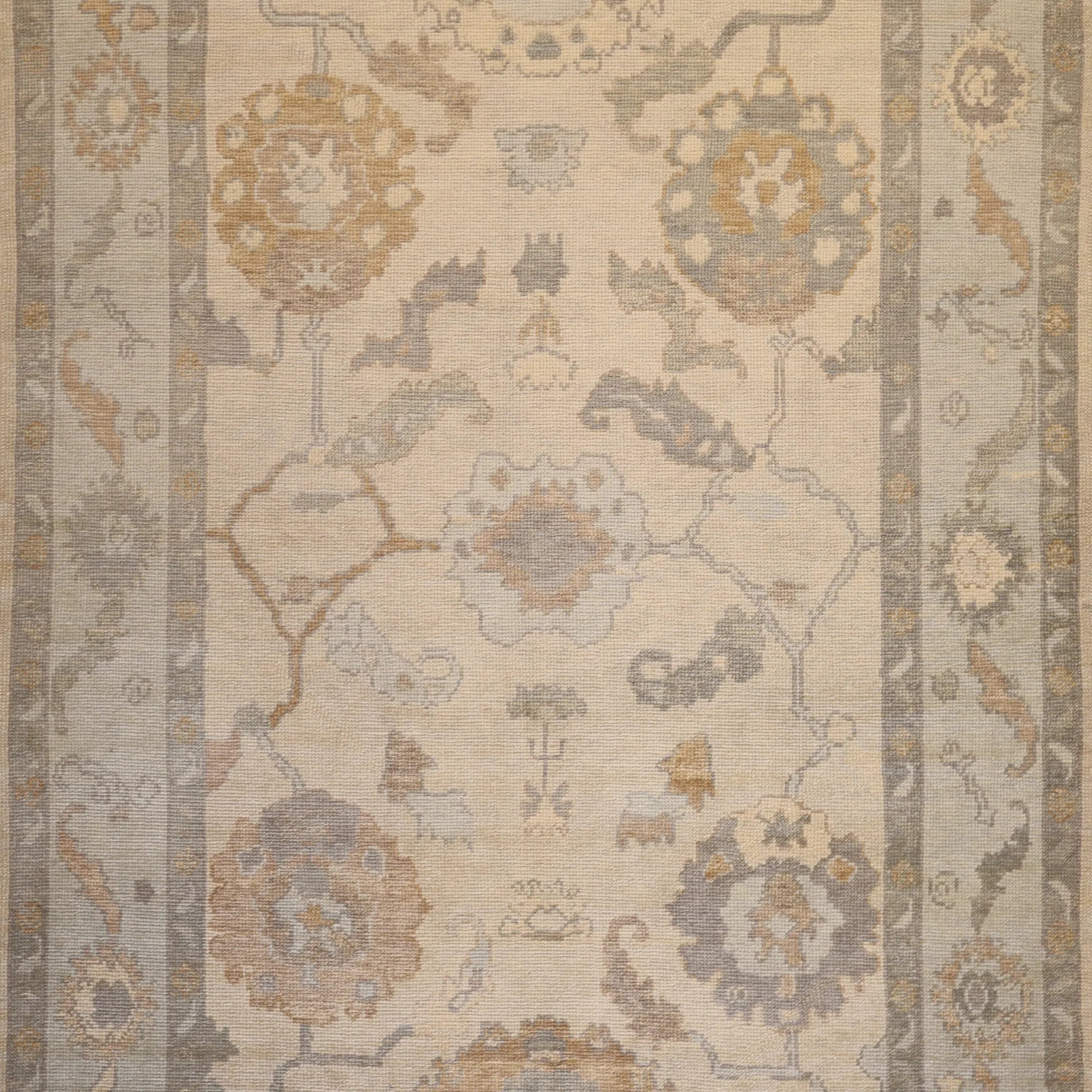 5' 11" x 8' 9" BEIGE AND BLUE OUSHAK GEOMETRIC TURKISH RUG