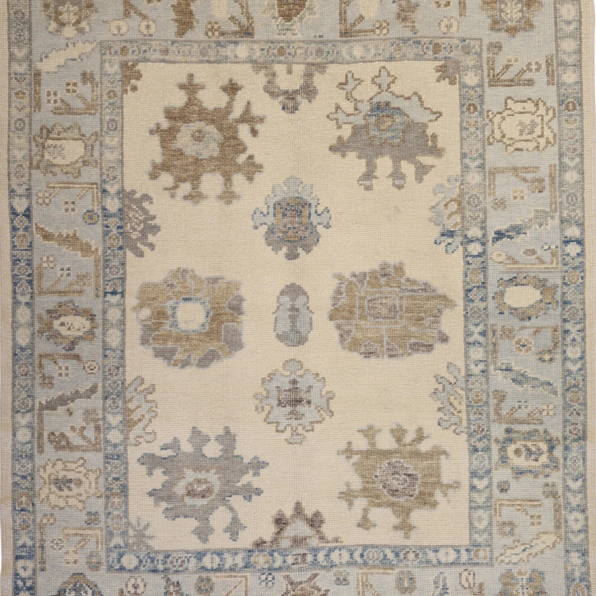 5' 2" x 6' 4" BEIGE AND BLUE OUSHAK GEOMETRIC TURKISH RUG