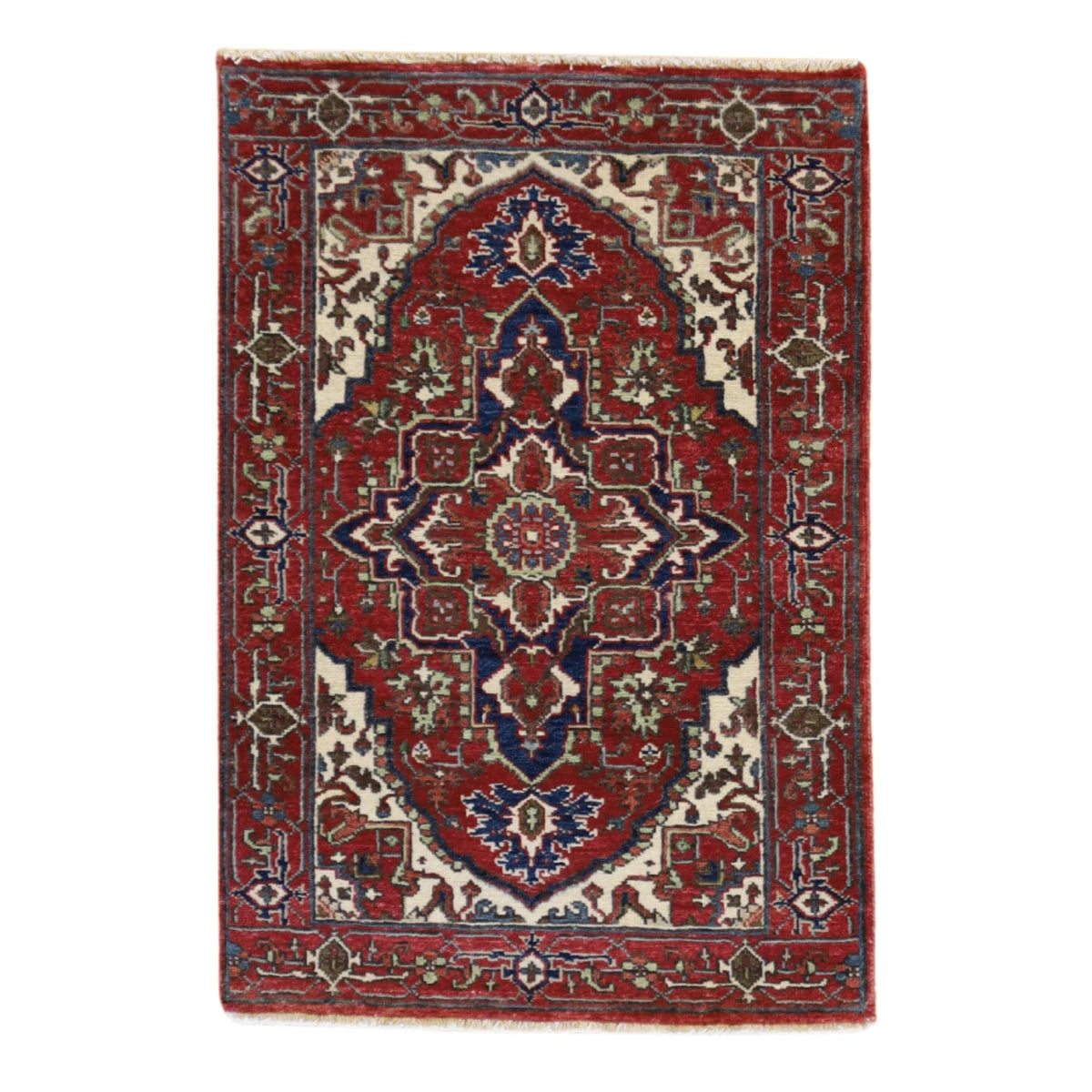 2'0" x 3'0" RED AND RED SERAPI GEOMETRIC INDIAN RUG