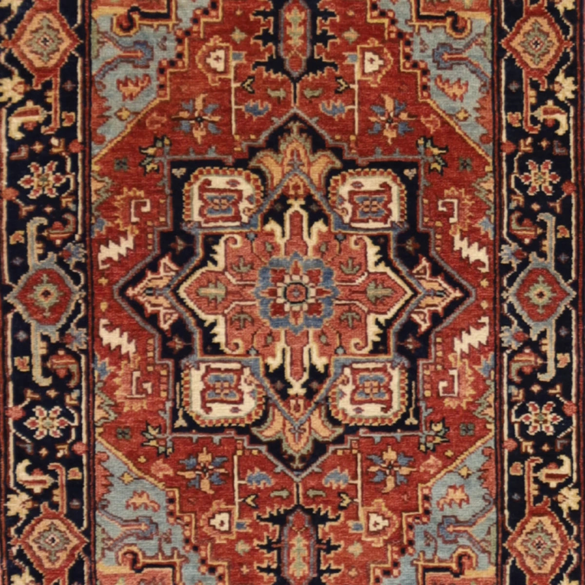 2'0" x 3'0" RUST AND NAVY SERAPI GEOMETRIC INDIAN RUG