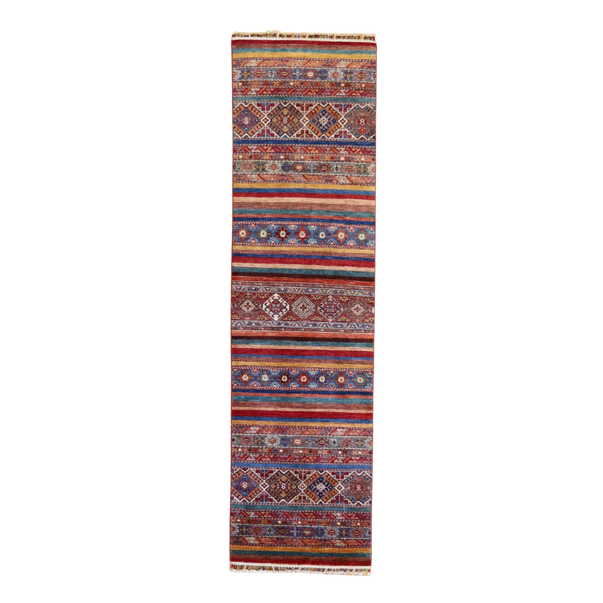 2'7" x 9'6" MULTICOLOR AND MULTICOLOR KHORJIN GEOMETRIC PAKISTANI RUG