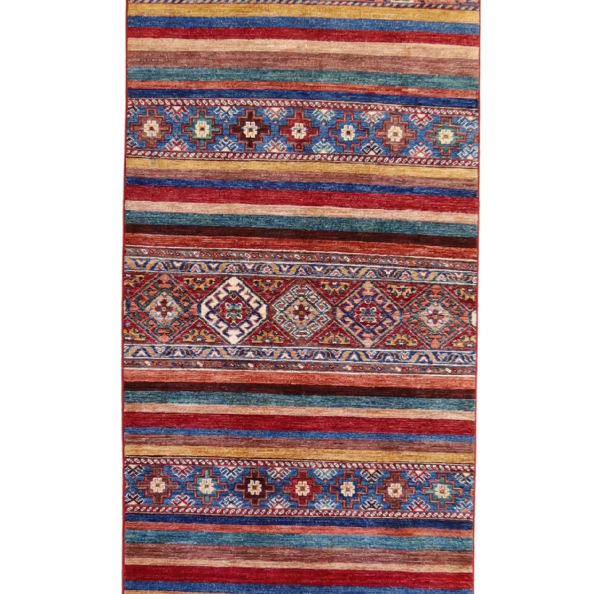 2'7" x 9'6" MULTICOLOR AND MULTICOLOR KHORJIN GEOMETRIC PAKISTANI RUG