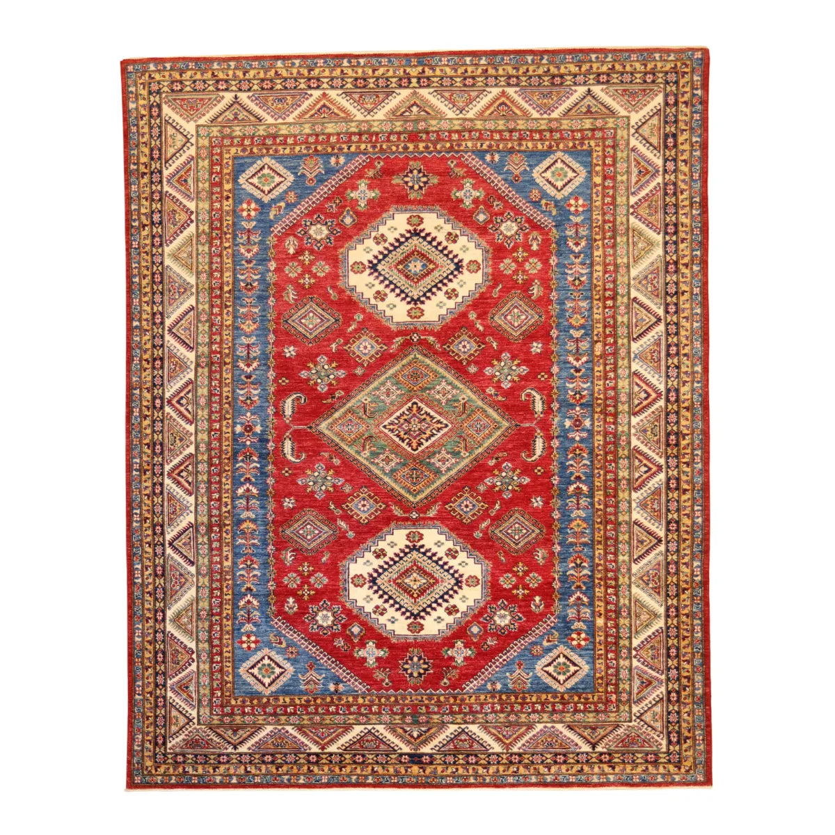 8'1" x 10'2" RED AND BEIGE KAZAK PAKISTANI GEOMETRIC RUG