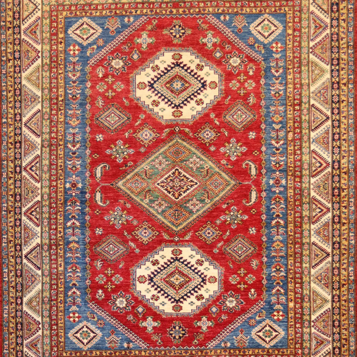 8'1" x 10'2" RED AND BEIGE KAZAK PAKISTANI GEOMETRIC RUG