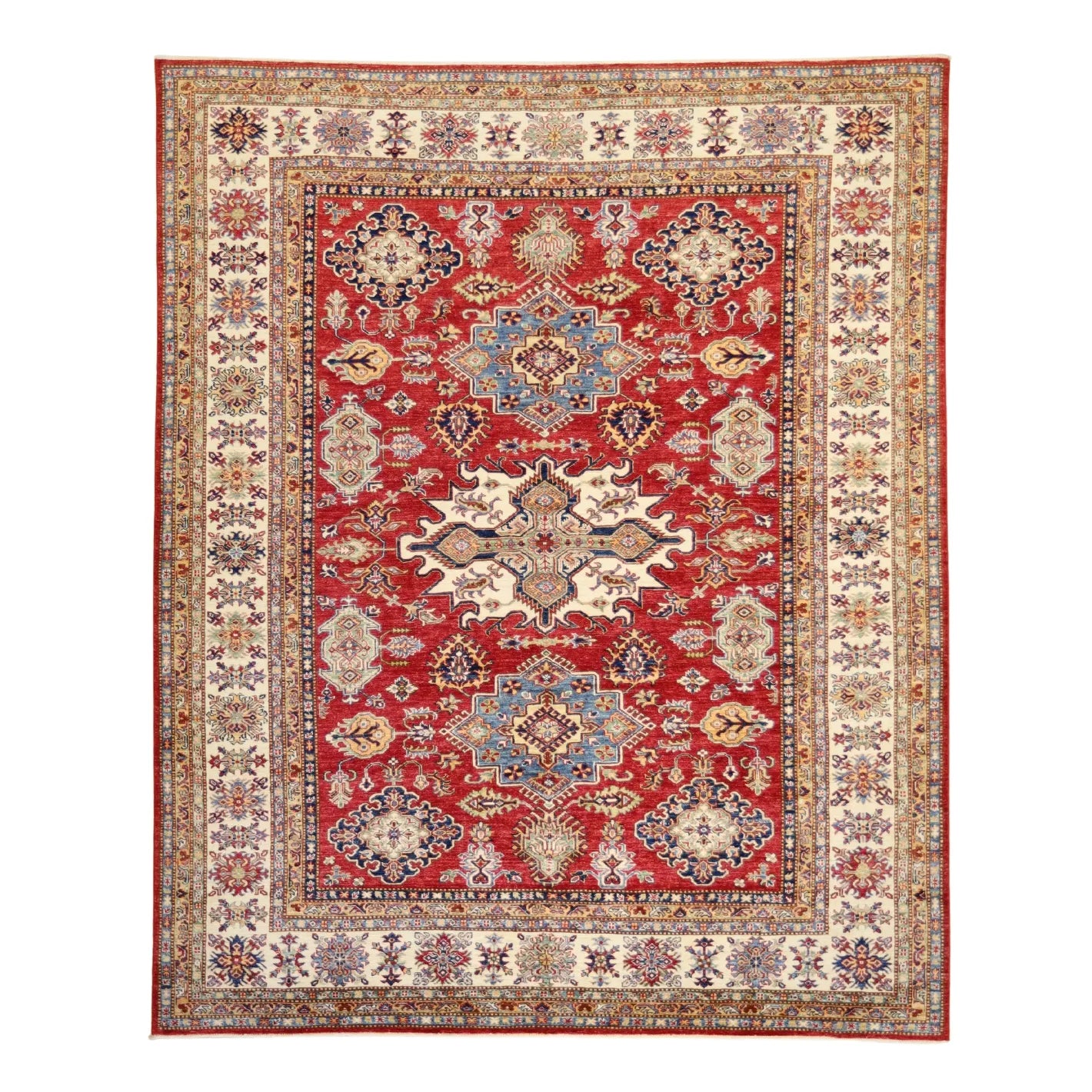 8'2" x 9'10" RED AND BEIGE KAZAK PAKISTANI GEOMETRIC RUG