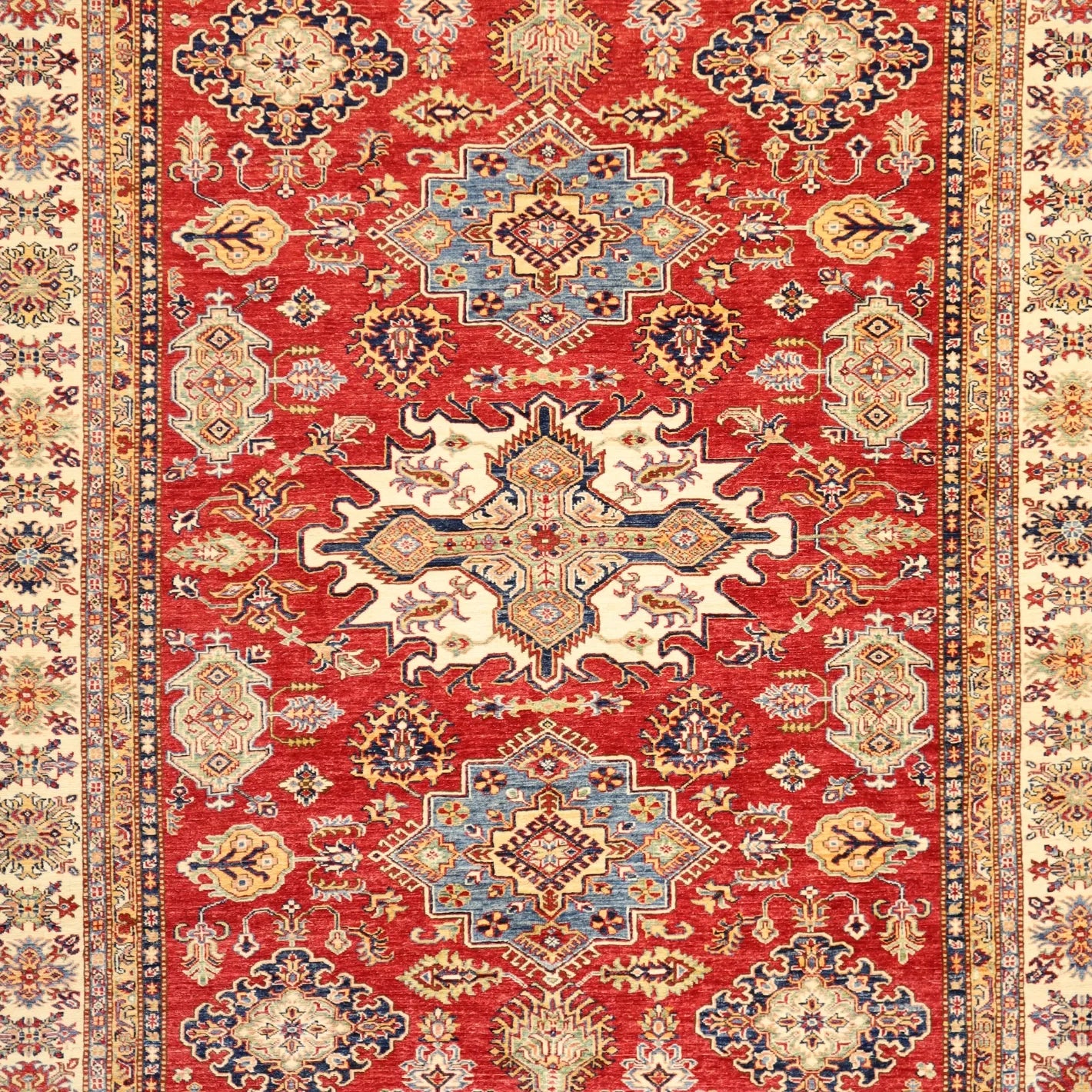 8'2" x 9'10" RED AND BEIGE KAZAK PAKISTANI GEOMETRIC RUG