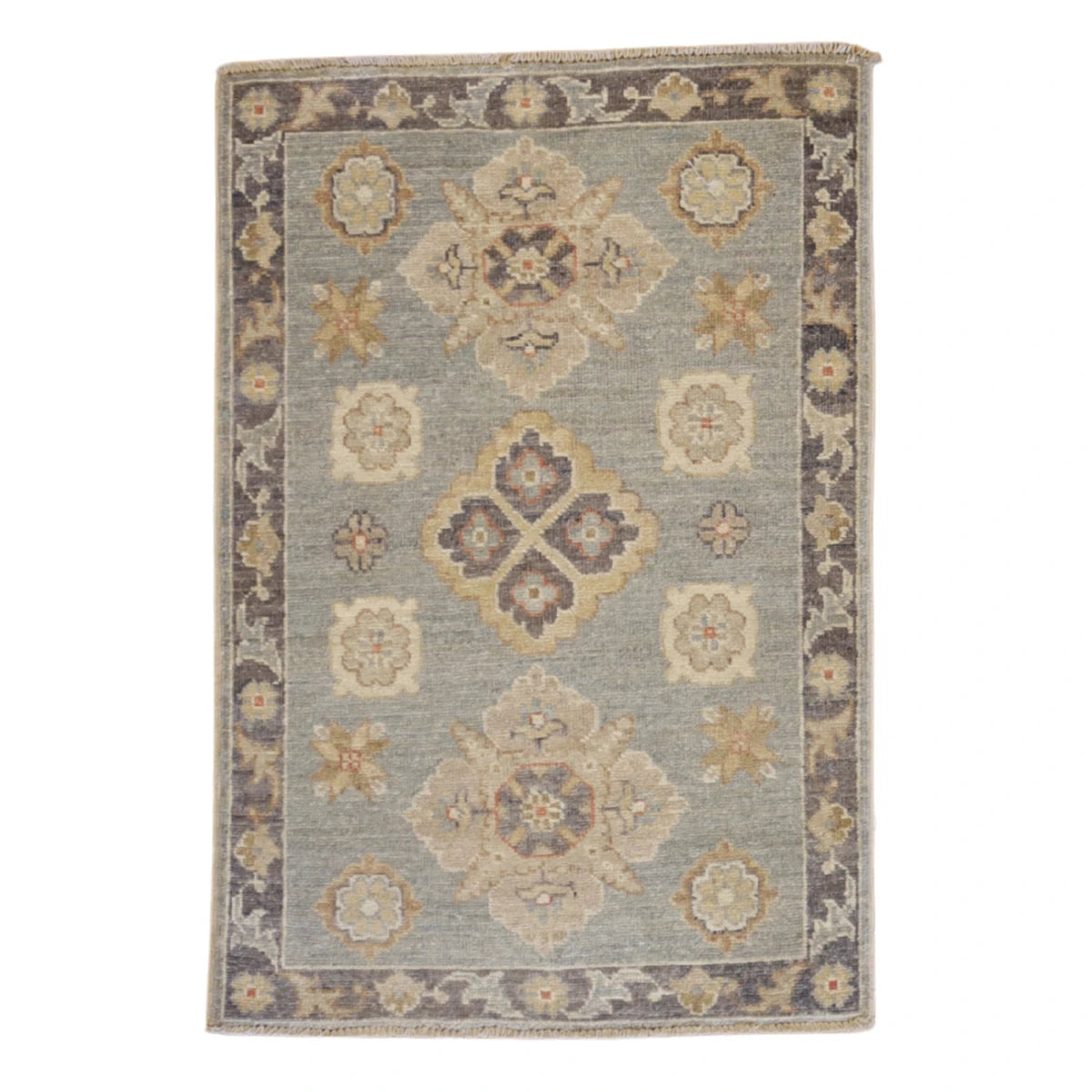 2'0" x 2'11" BLUE AND GRAY PESHAWAR GEOMETRIC PAKISTANI RUG